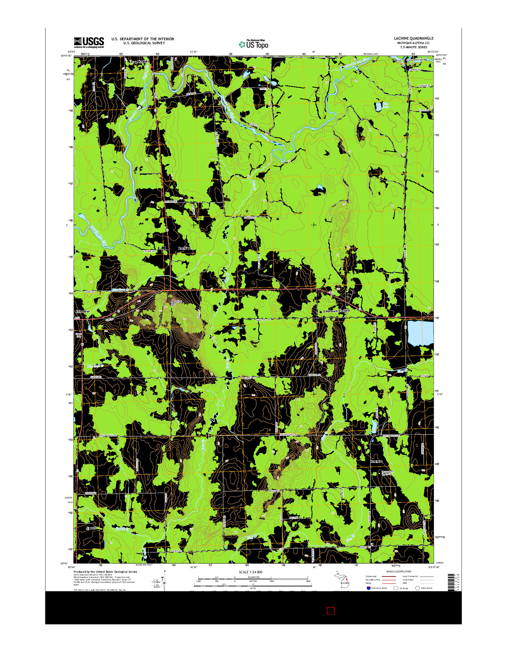 USGS US TOPO 7.5-MINUTE MAP FOR LACHINE, MI 2014