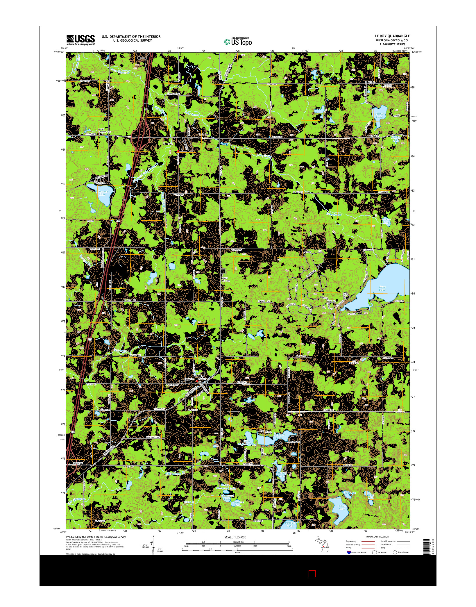 USGS US TOPO 7.5-MINUTE MAP FOR LE ROY, MI 2014