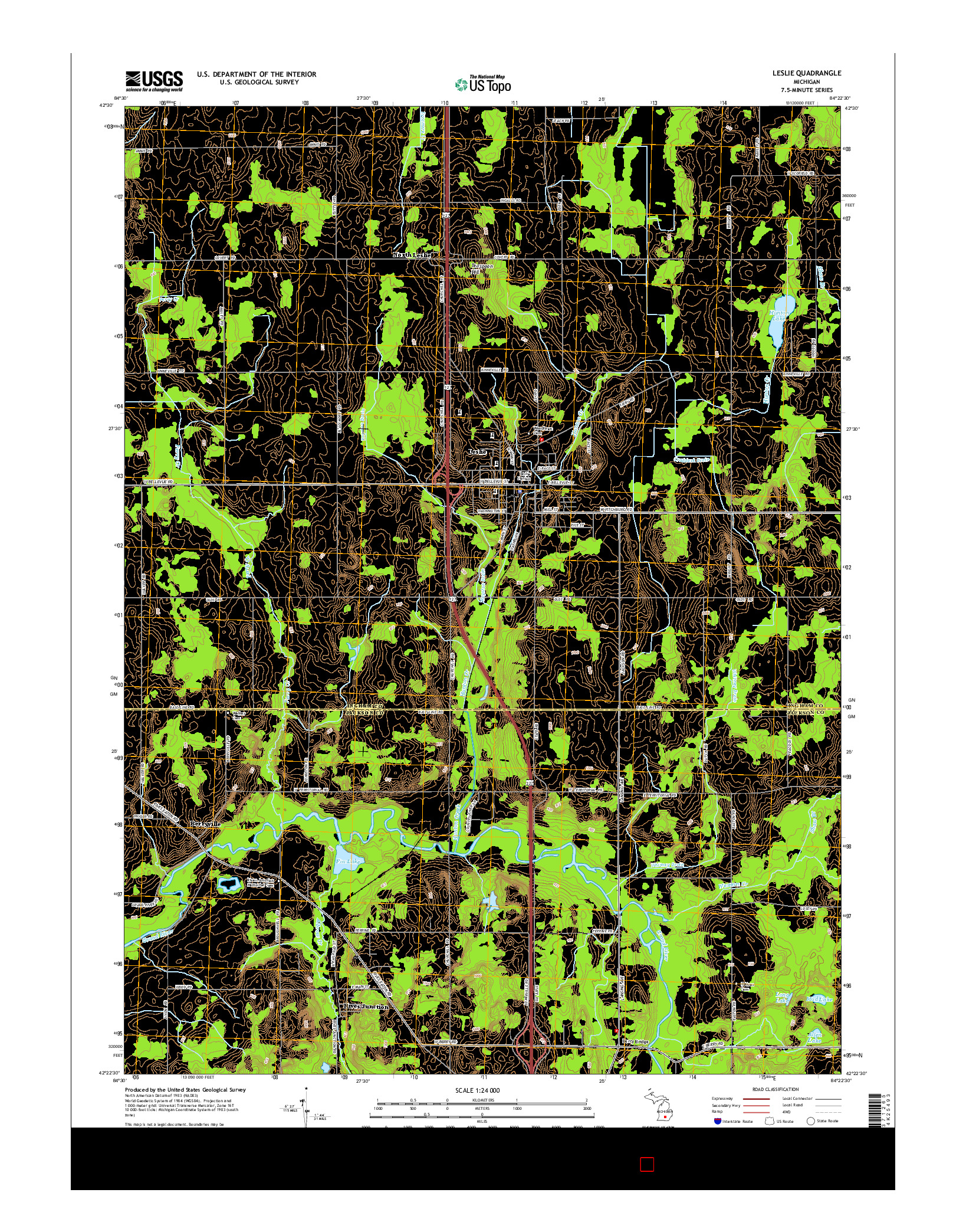 USGS US TOPO 7.5-MINUTE MAP FOR LESLIE, MI 2014