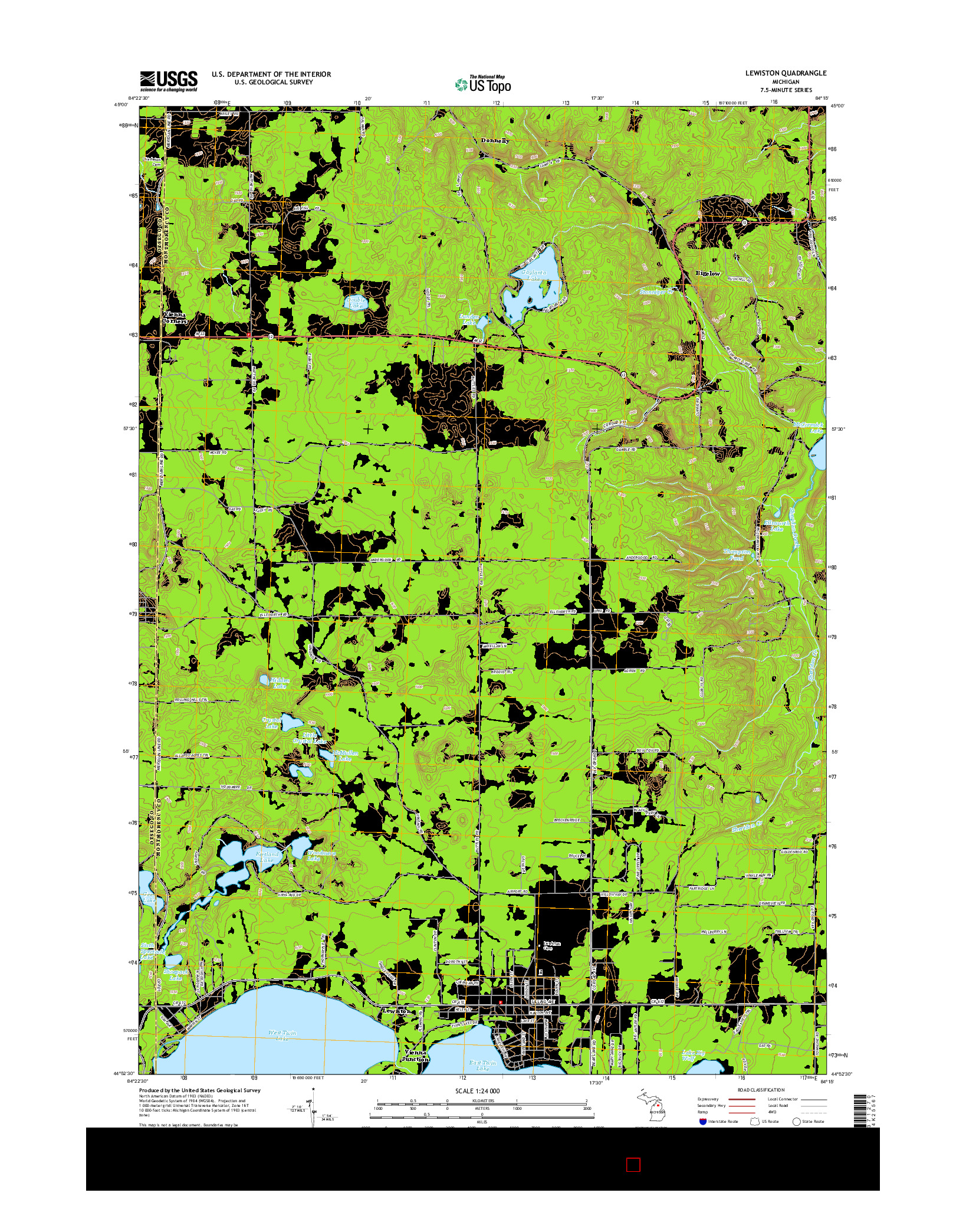 USGS US TOPO 7.5-MINUTE MAP FOR LEWISTON, MI 2014
