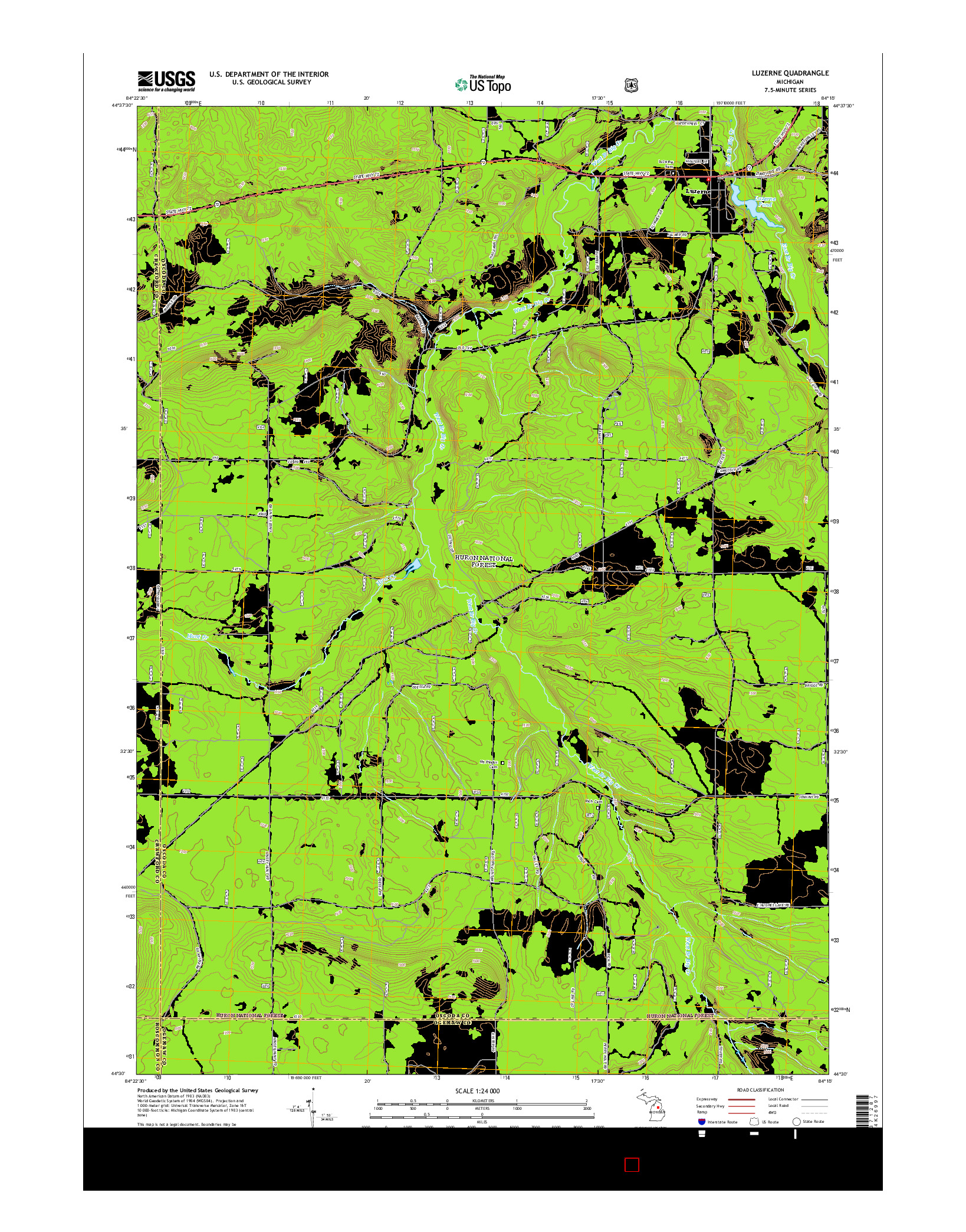 USGS US TOPO 7.5-MINUTE MAP FOR LUZERNE, MI 2014