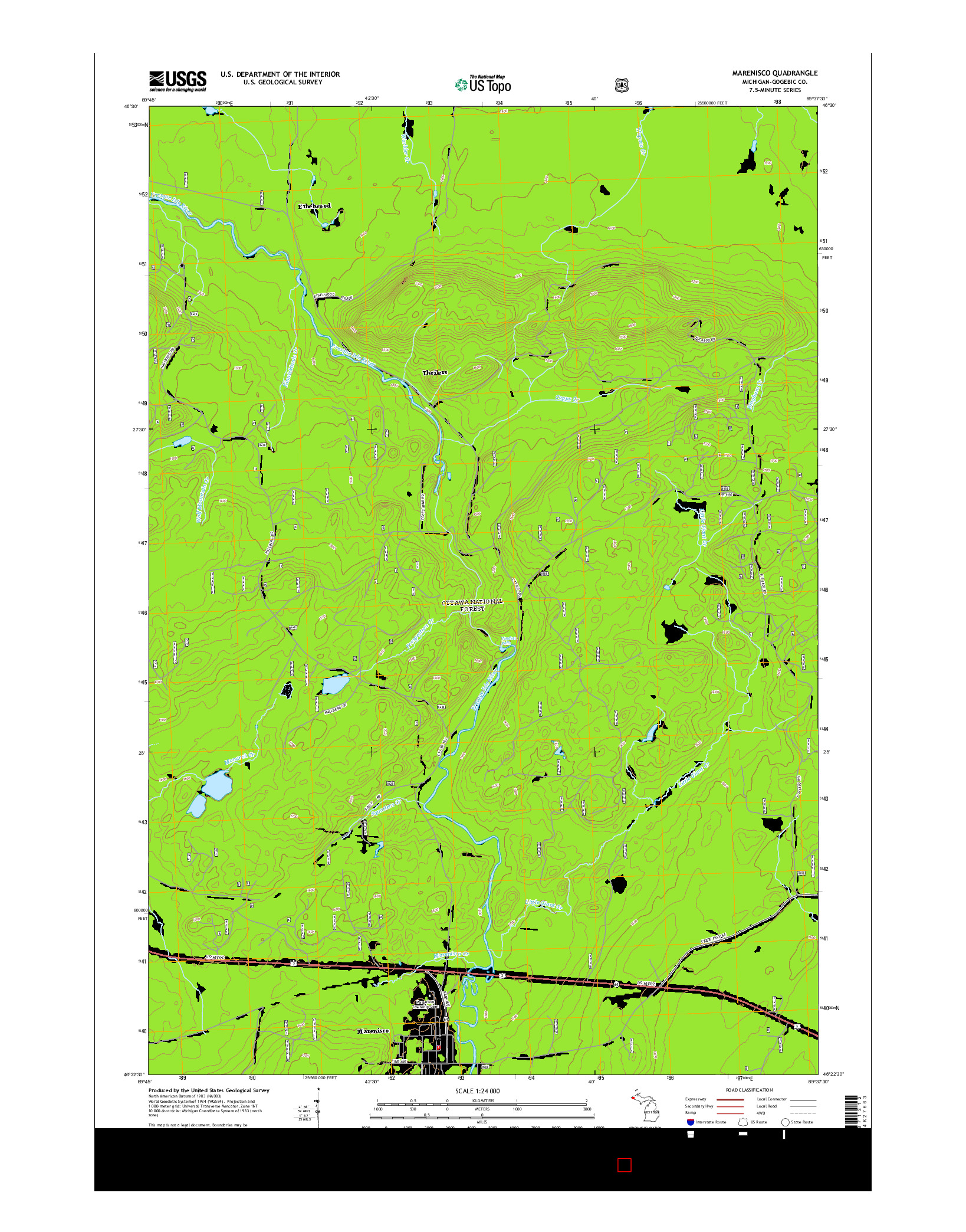 USGS US TOPO 7.5-MINUTE MAP FOR MARENISCO, MI 2014