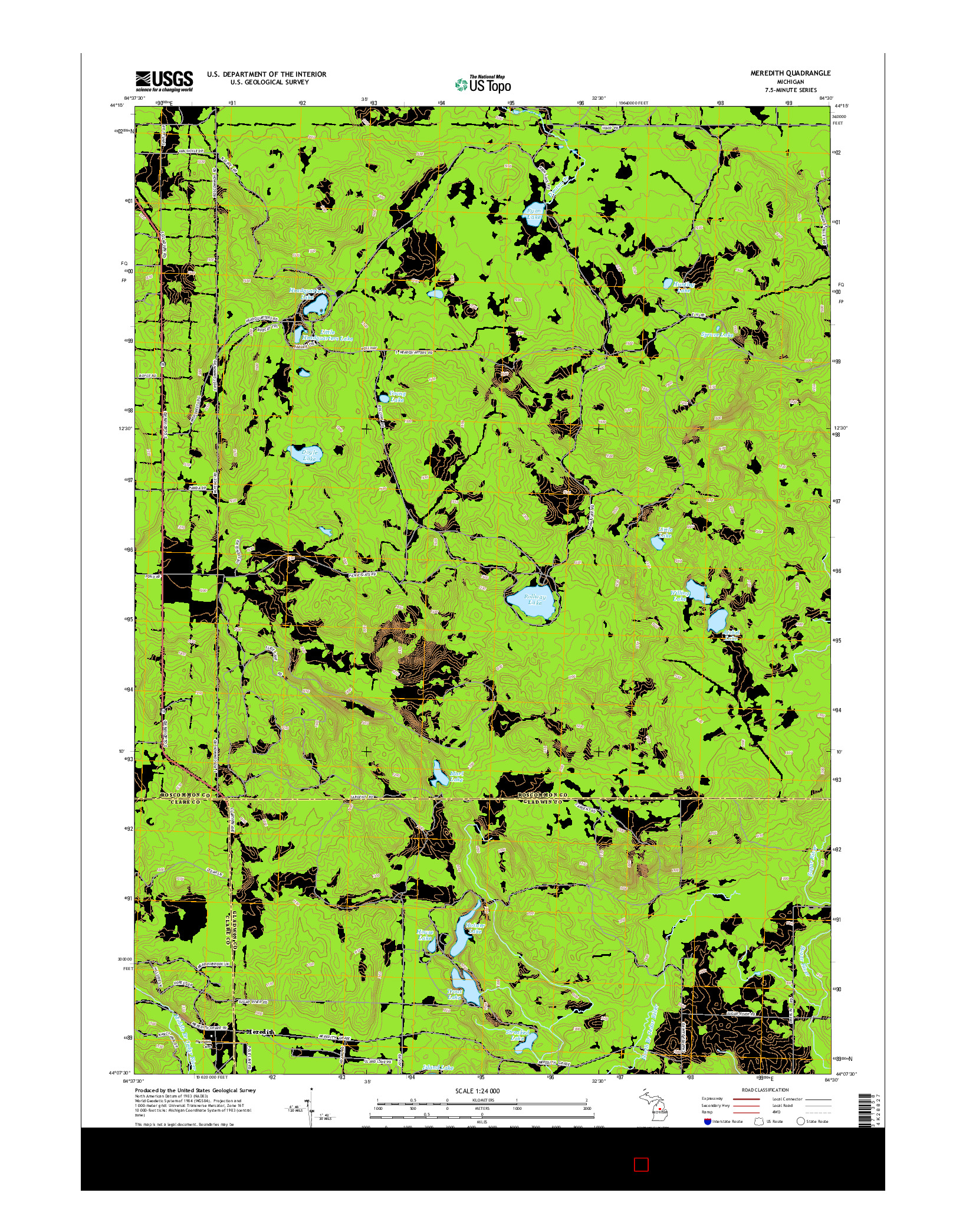 USGS US TOPO 7.5-MINUTE MAP FOR MEREDITH, MI 2014