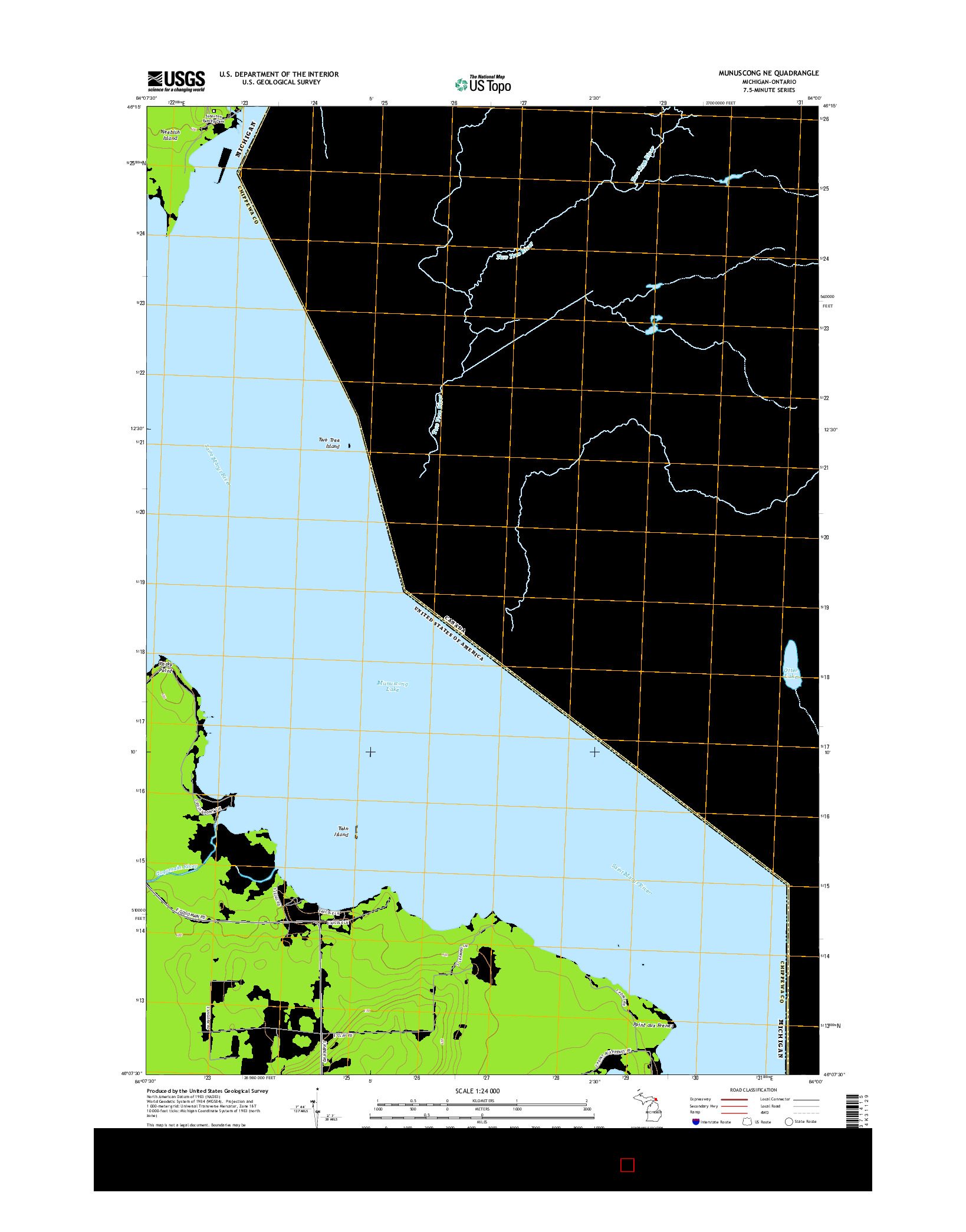 USGS US TOPO 7.5-MINUTE MAP FOR MUNUSCONG NE, MI-ON 2014