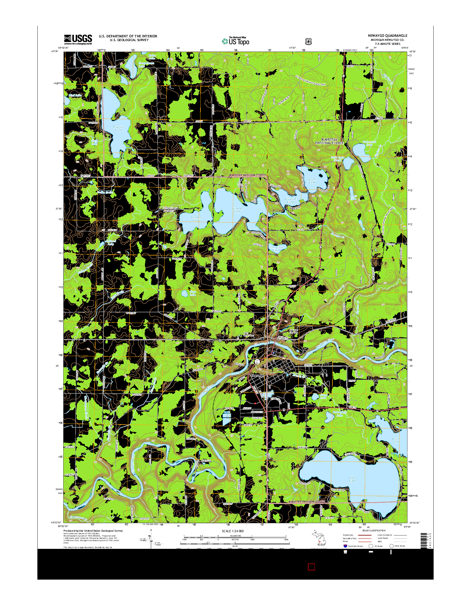 USGS US TOPO 7.5-MINUTE MAP FOR NEWAYGO, MI 2014