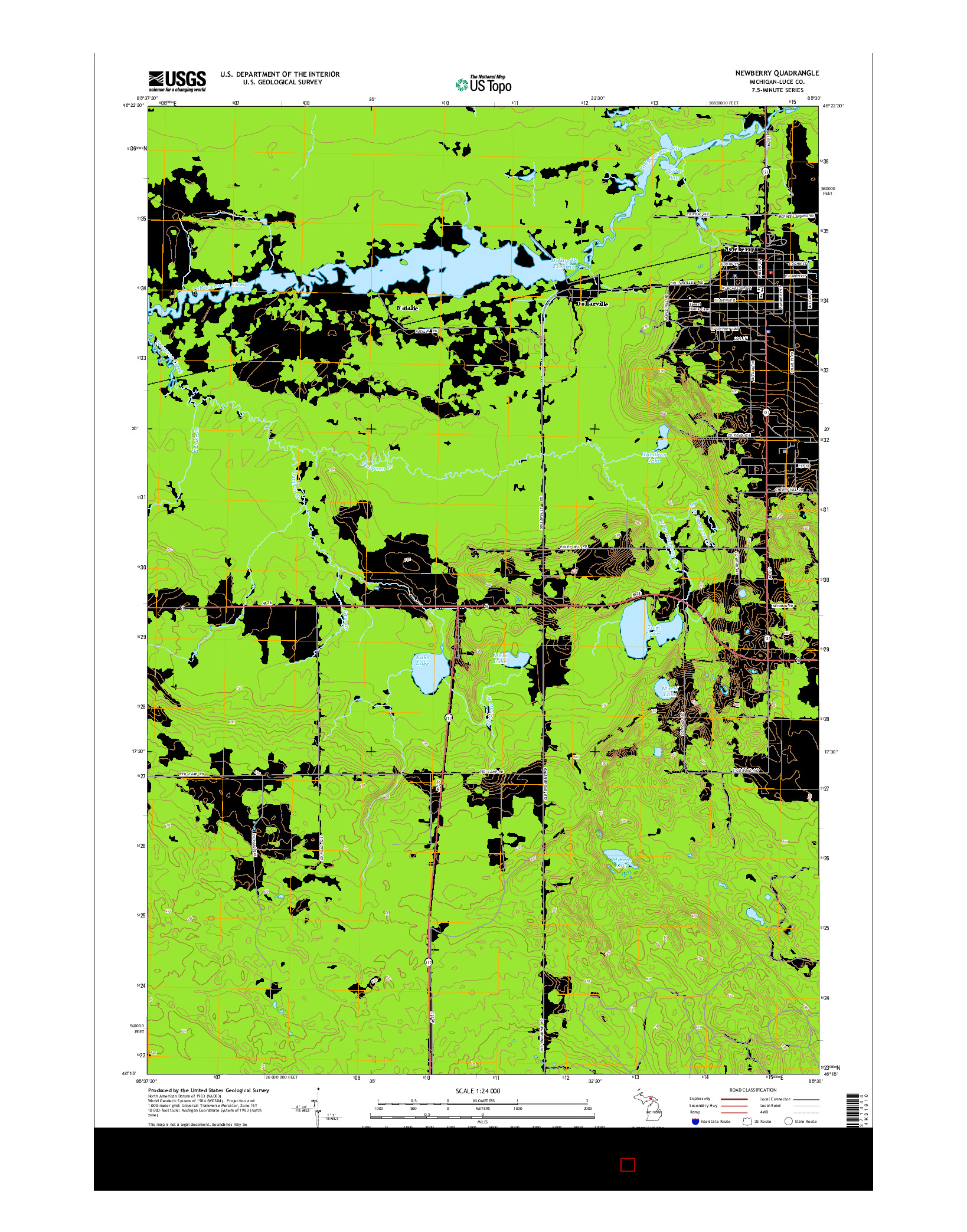 USGS US TOPO 7.5-MINUTE MAP FOR NEWBERRY, MI 2014