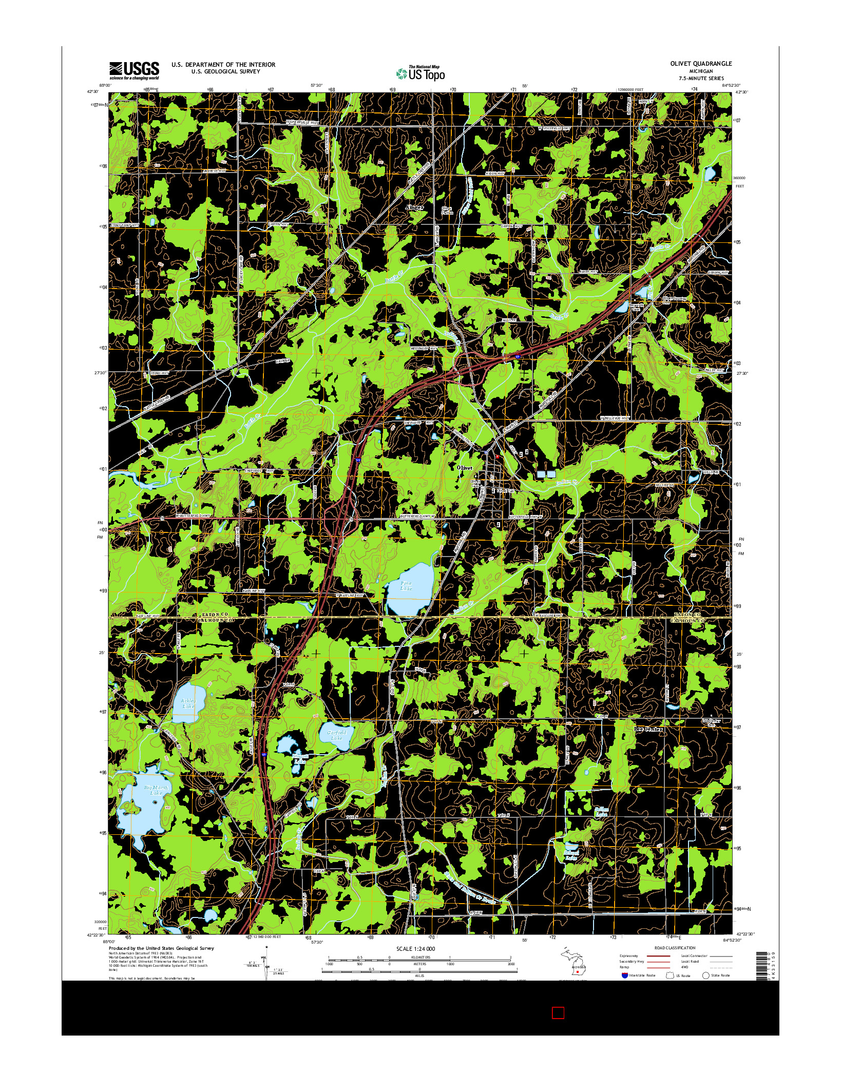 USGS US TOPO 7.5-MINUTE MAP FOR OLIVET, MI 2014