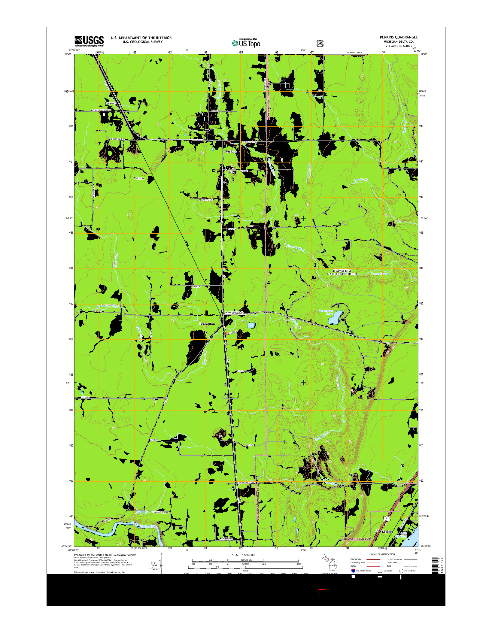 USGS US TOPO 7.5-MINUTE MAP FOR PERKINS, MI 2014