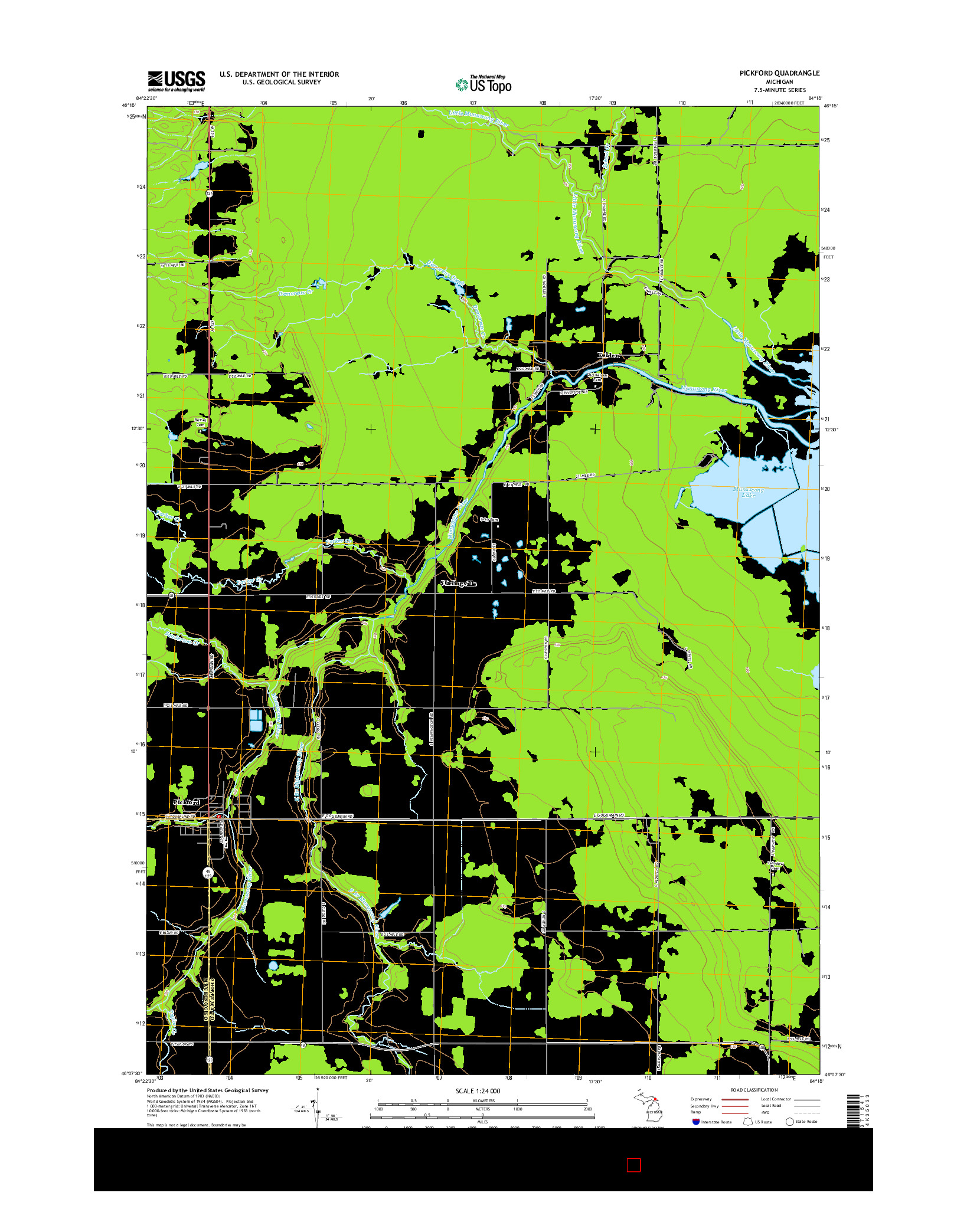USGS US TOPO 7.5-MINUTE MAP FOR PICKFORD, MI 2014