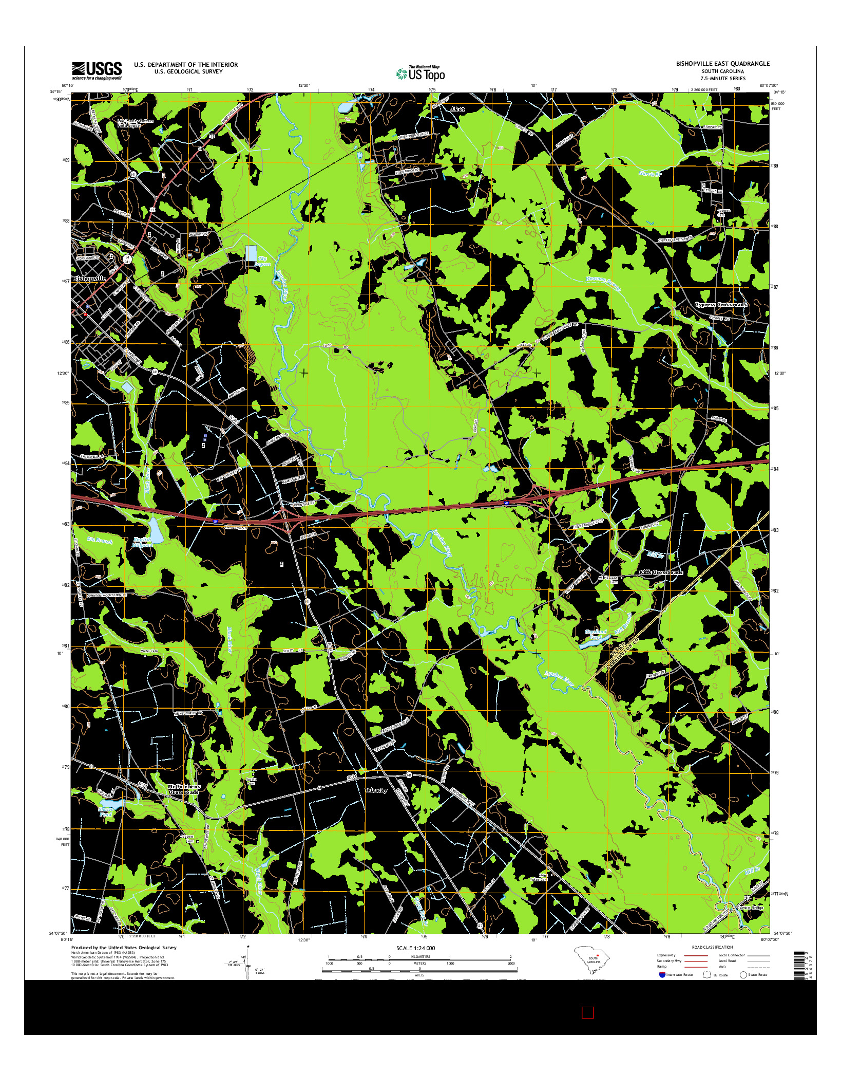 USGS US TOPO 7.5-MINUTE MAP FOR BISHOPVILLE EAST, SC 2014