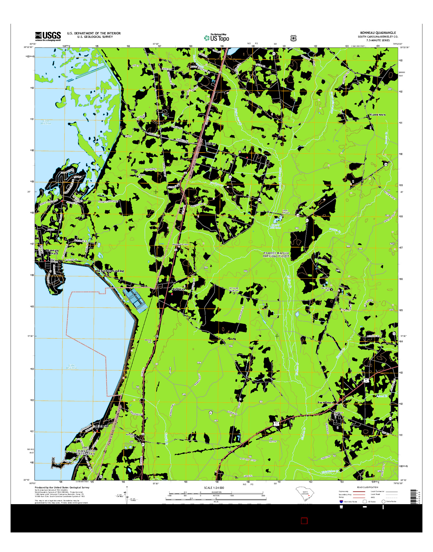 USGS US TOPO 7.5-MINUTE MAP FOR BONNEAU, SC 2014