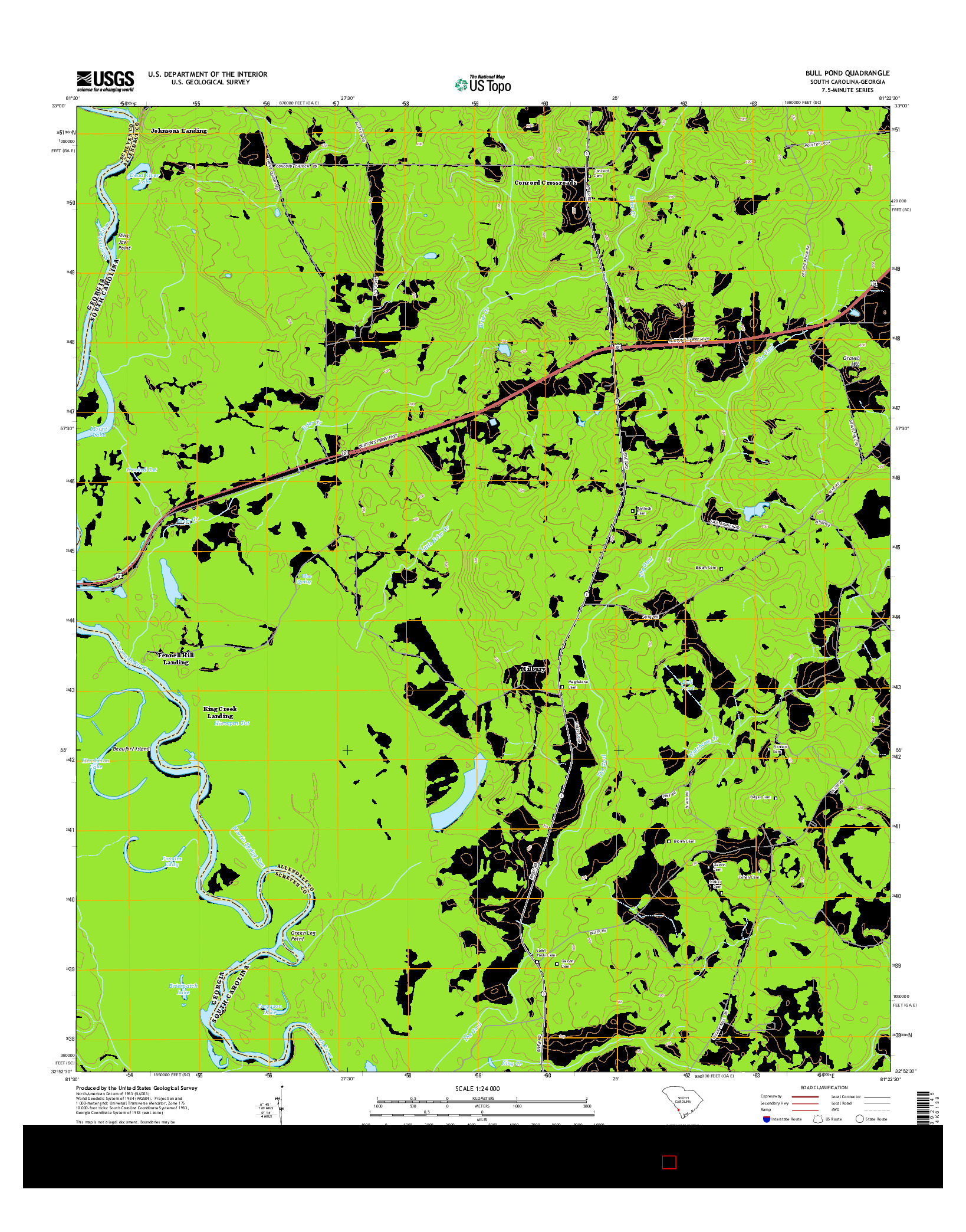 USGS US TOPO 7.5-MINUTE MAP FOR BULL POND, SC-GA 2014