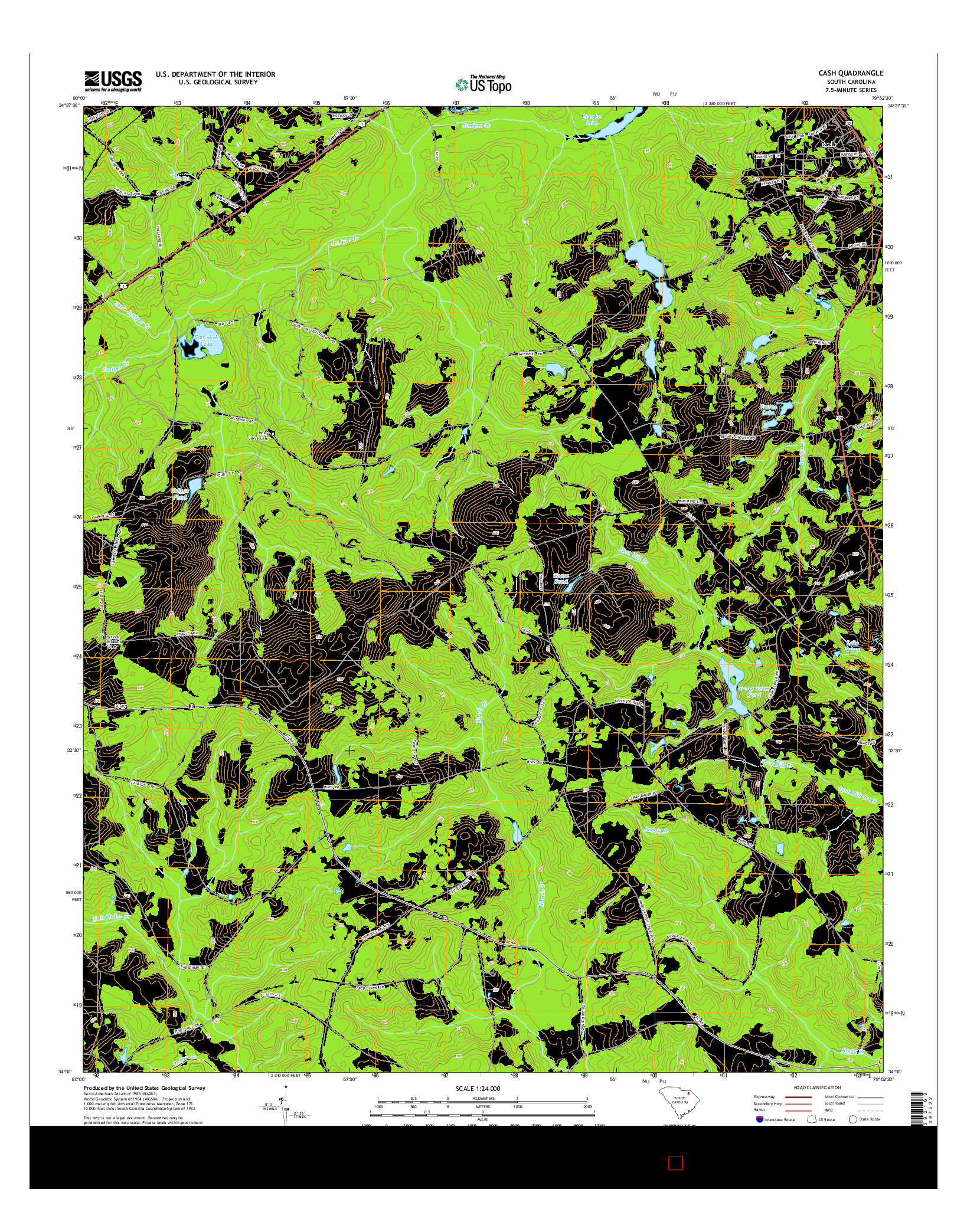 USGS US TOPO 7.5-MINUTE MAP FOR CASH, SC 2014