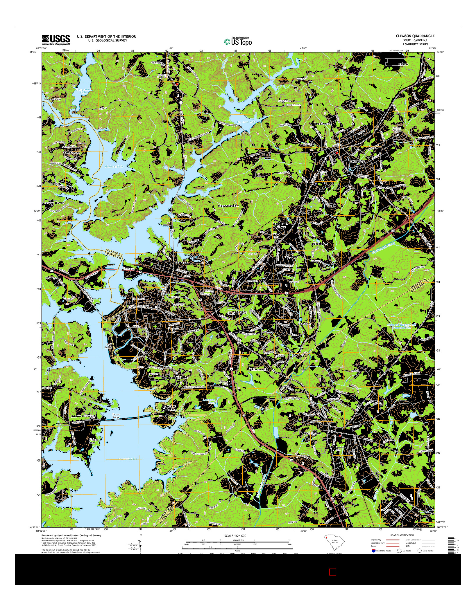 USGS US TOPO 7.5-MINUTE MAP FOR CLEMSON, SC 2014