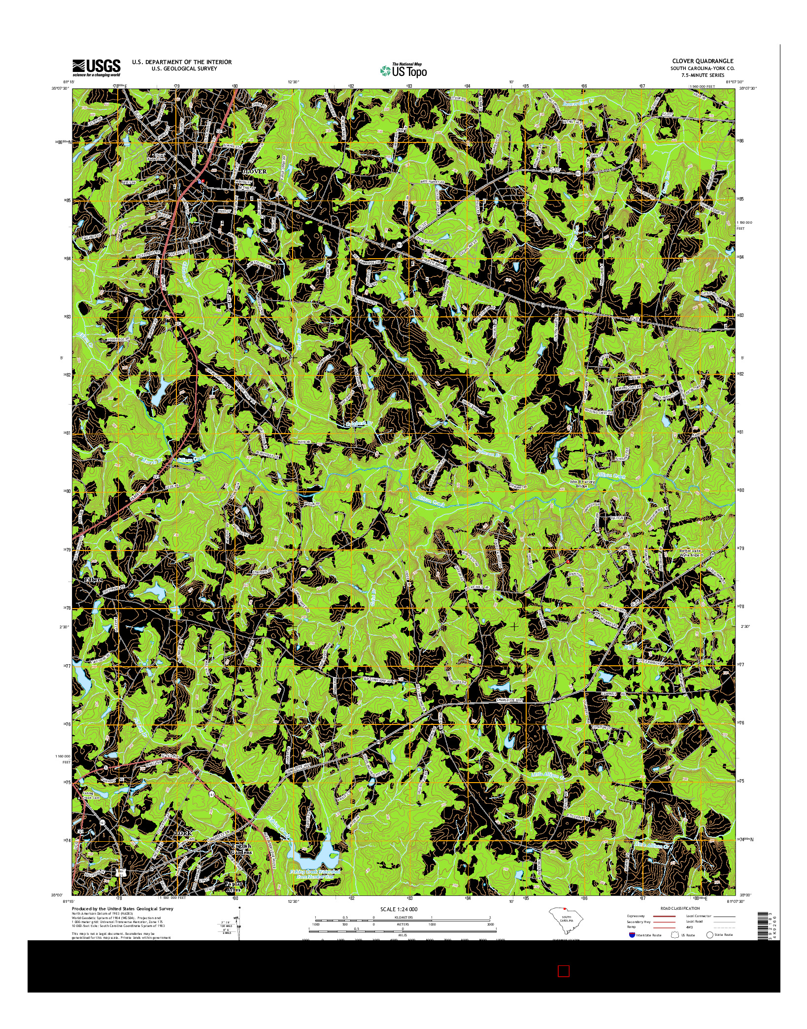 USGS US TOPO 7.5-MINUTE MAP FOR CLOVER, SC 2014