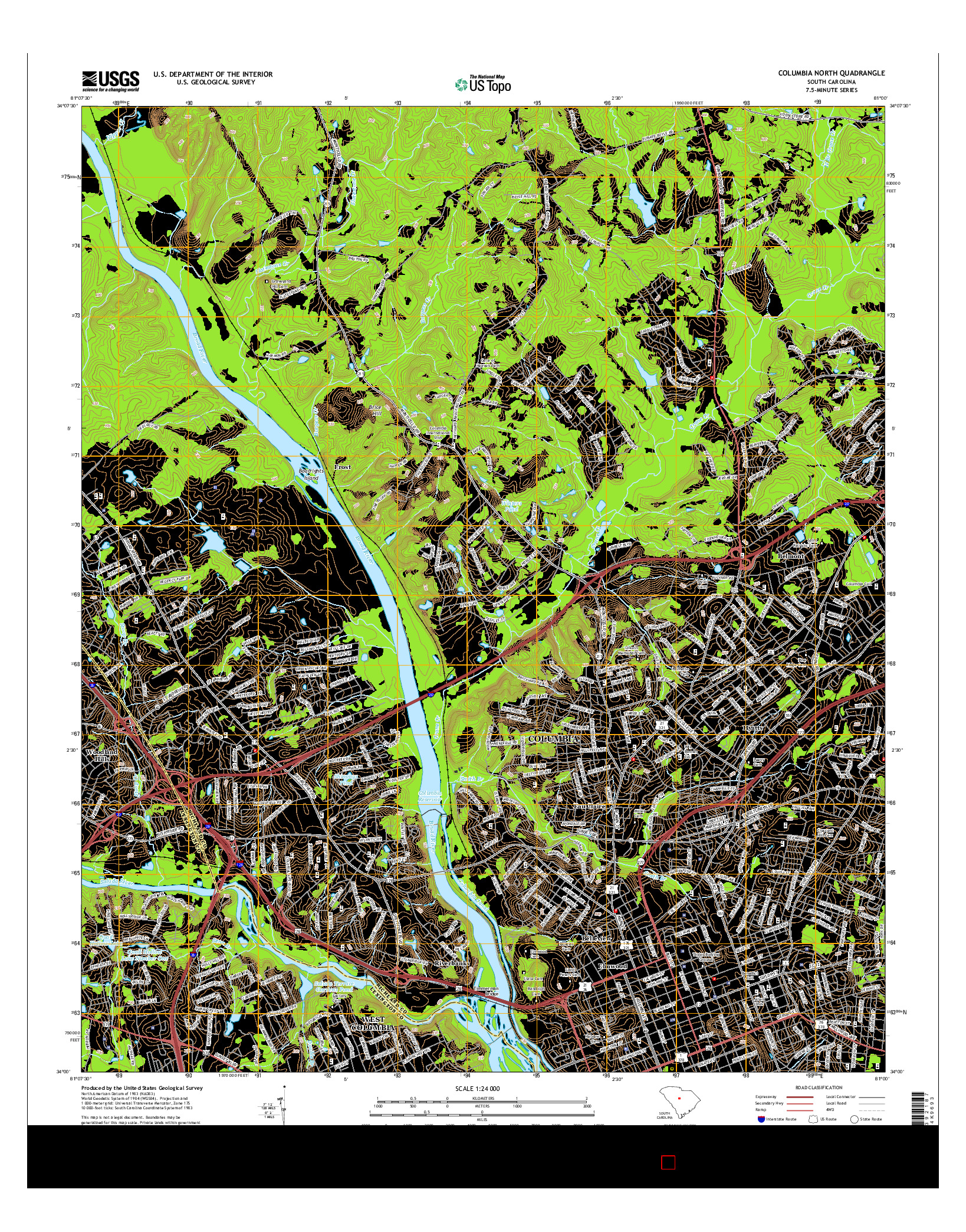 USGS US TOPO 7.5-MINUTE MAP FOR COLUMBIA NORTH, SC 2014