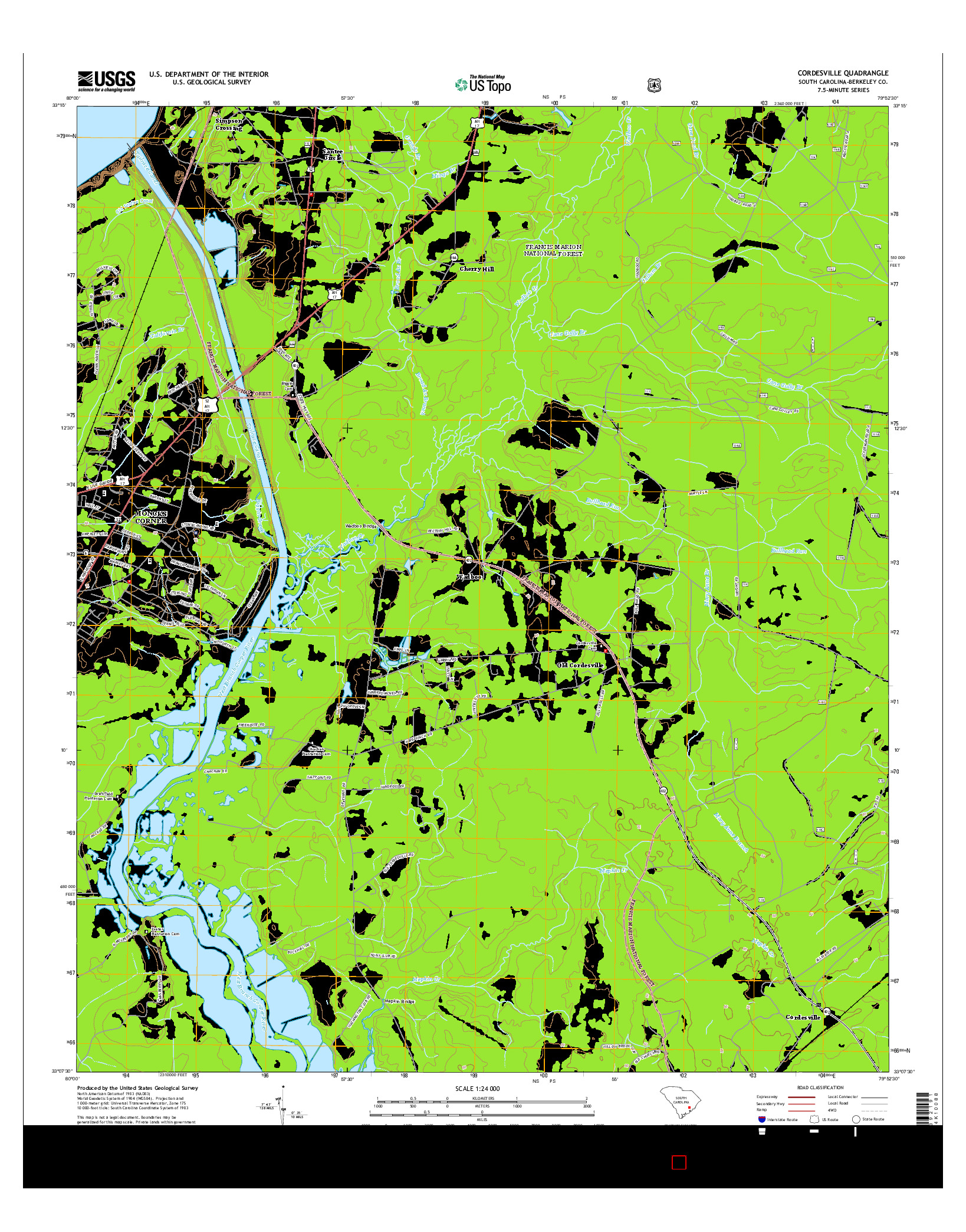 USGS US TOPO 7.5-MINUTE MAP FOR CORDESVILLE, SC 2014