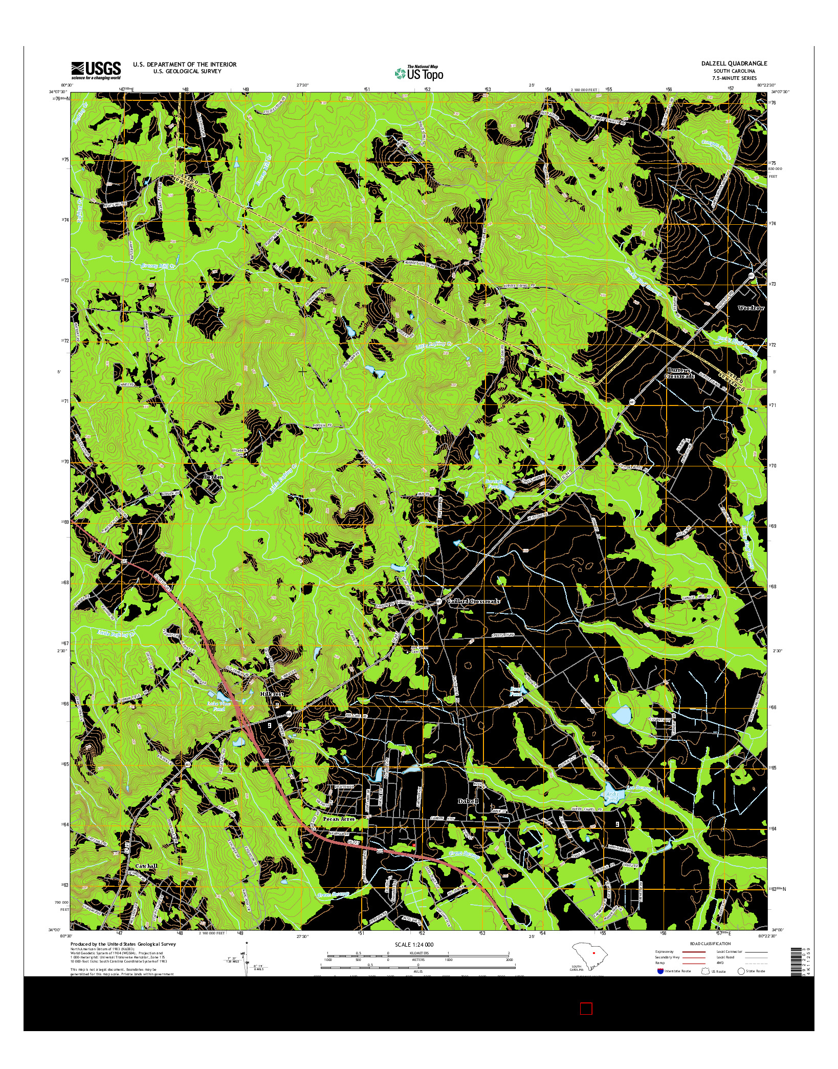 USGS US TOPO 7.5-MINUTE MAP FOR DALZELL, SC 2014