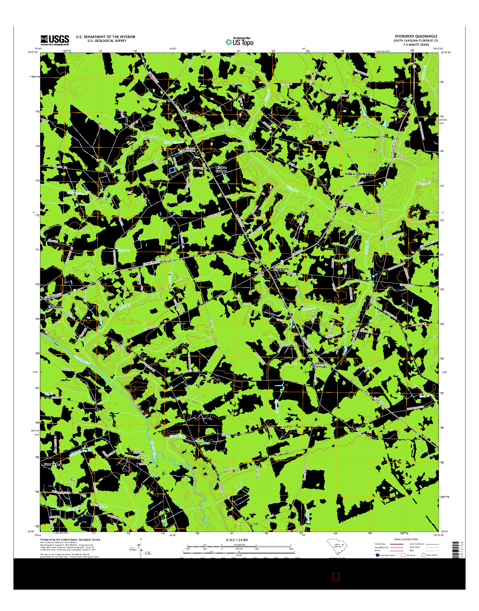 USGS US TOPO 7.5-MINUTE MAP FOR EVERGREEN, SC 2014