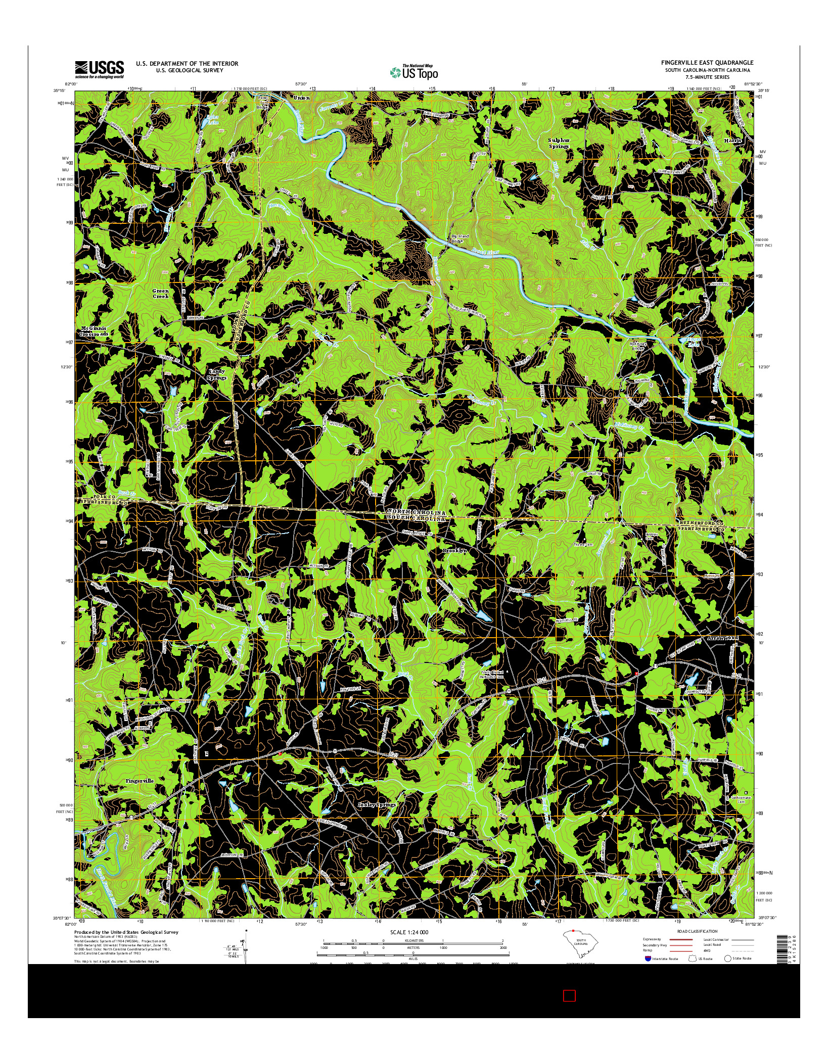 USGS US TOPO 7.5-MINUTE MAP FOR FINGERVILLE EAST, SC-NC 2014
