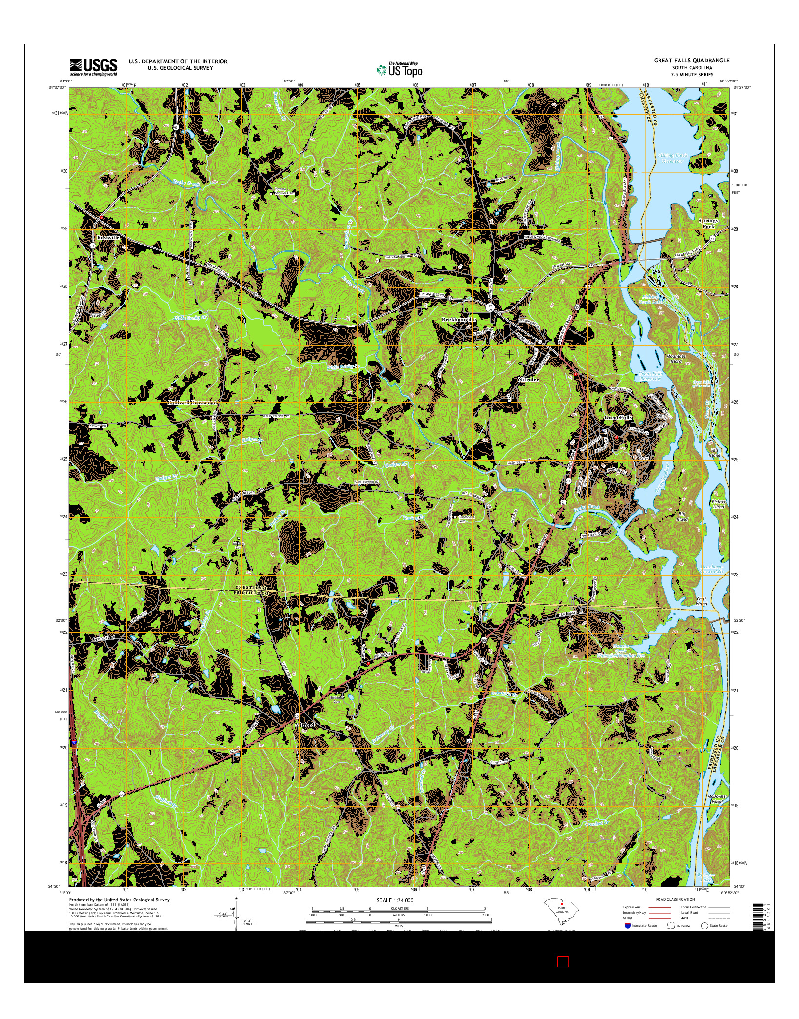 USGS US TOPO 7.5-MINUTE MAP FOR GREAT FALLS, SC 2014