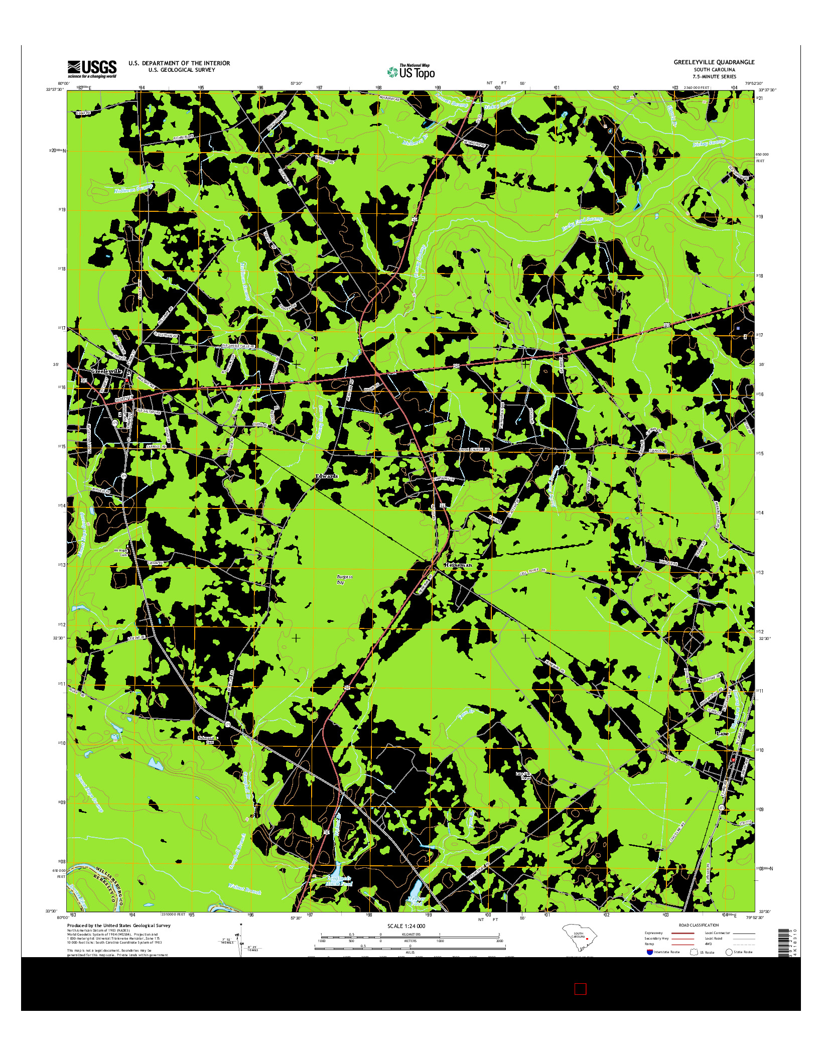 USGS US TOPO 7.5-MINUTE MAP FOR GREELEYVILLE, SC 2014