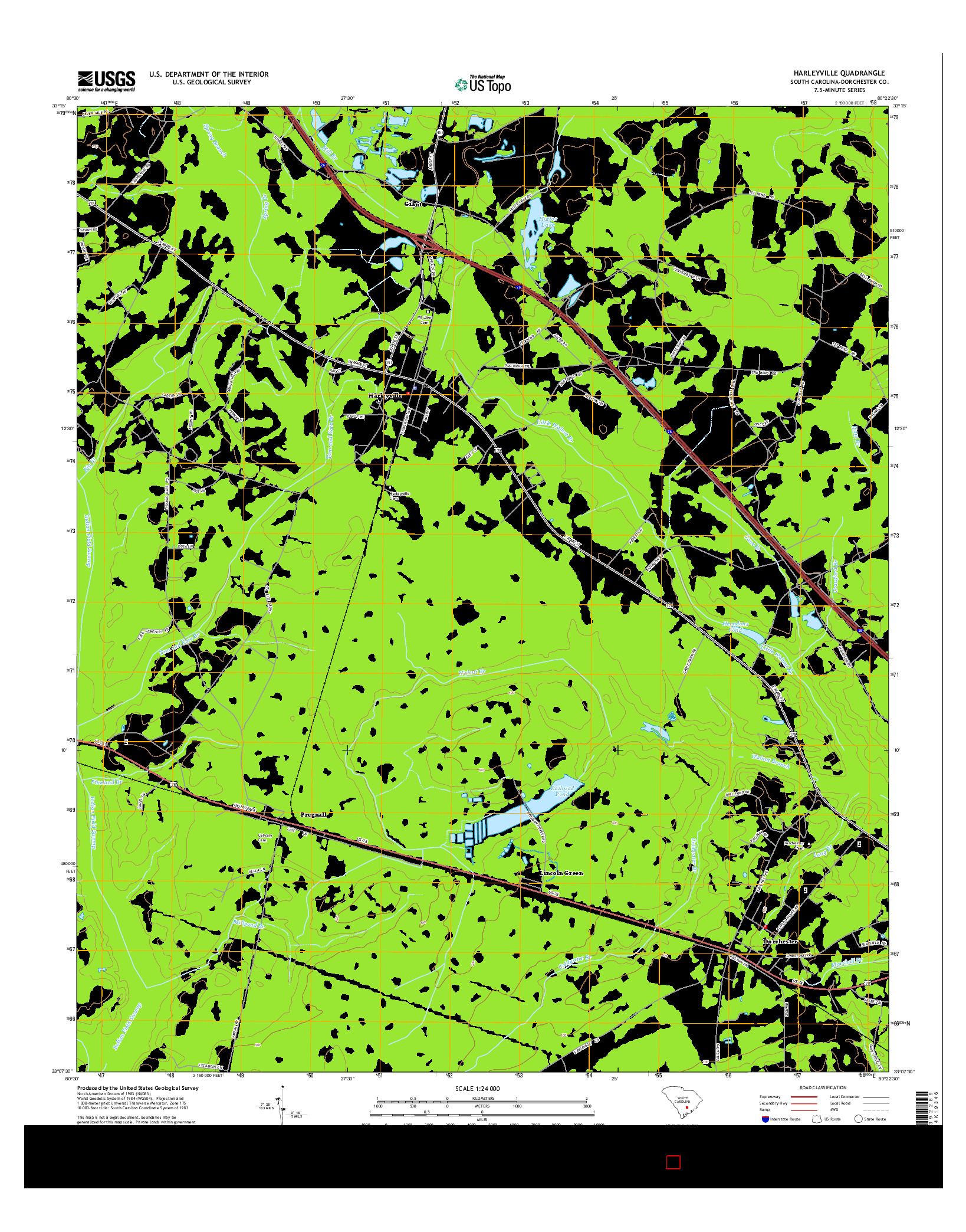 USGS US TOPO 7.5-MINUTE MAP FOR HARLEYVILLE, SC 2014