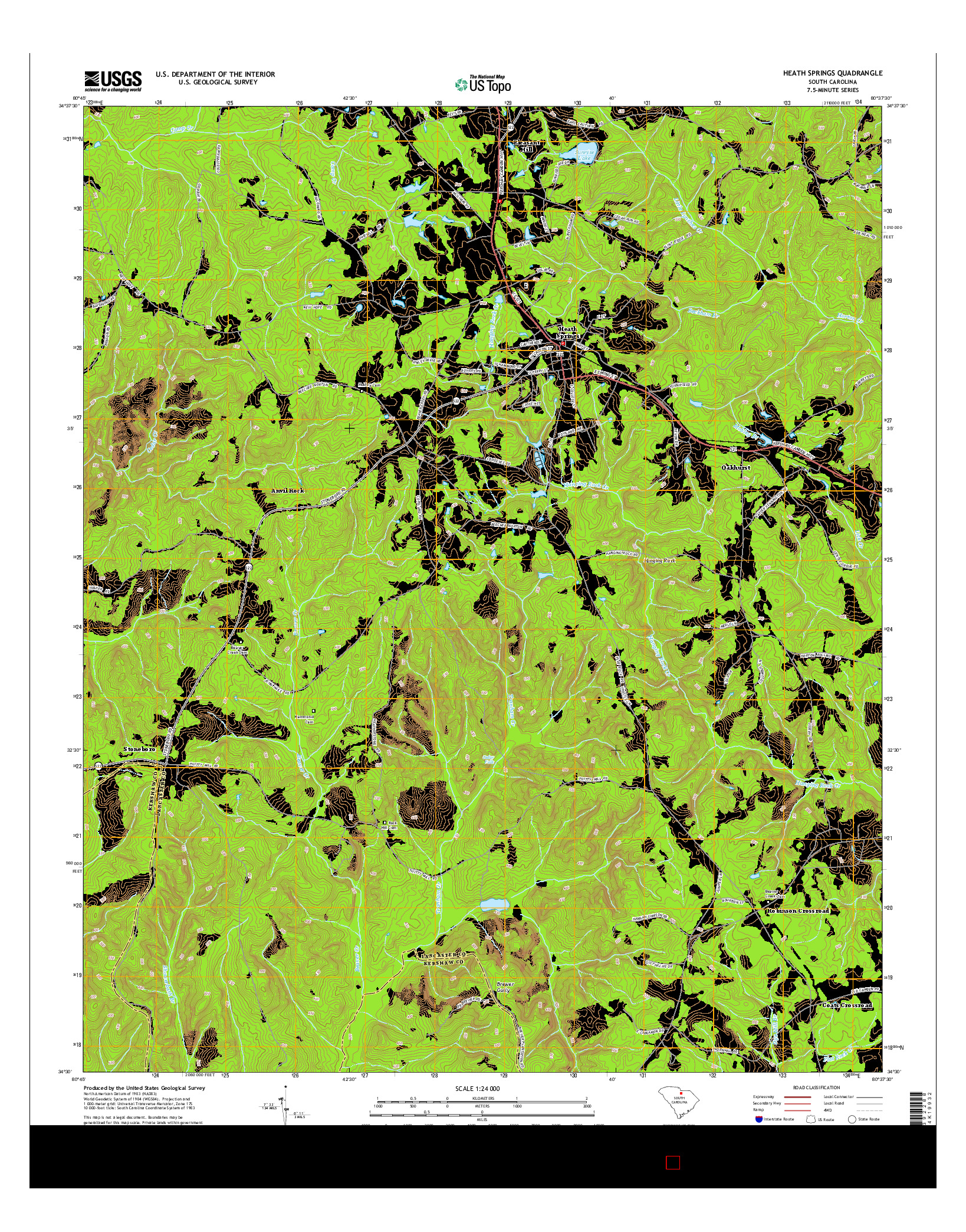 USGS US TOPO 7.5-MINUTE MAP FOR HEATH SPRINGS, SC 2014