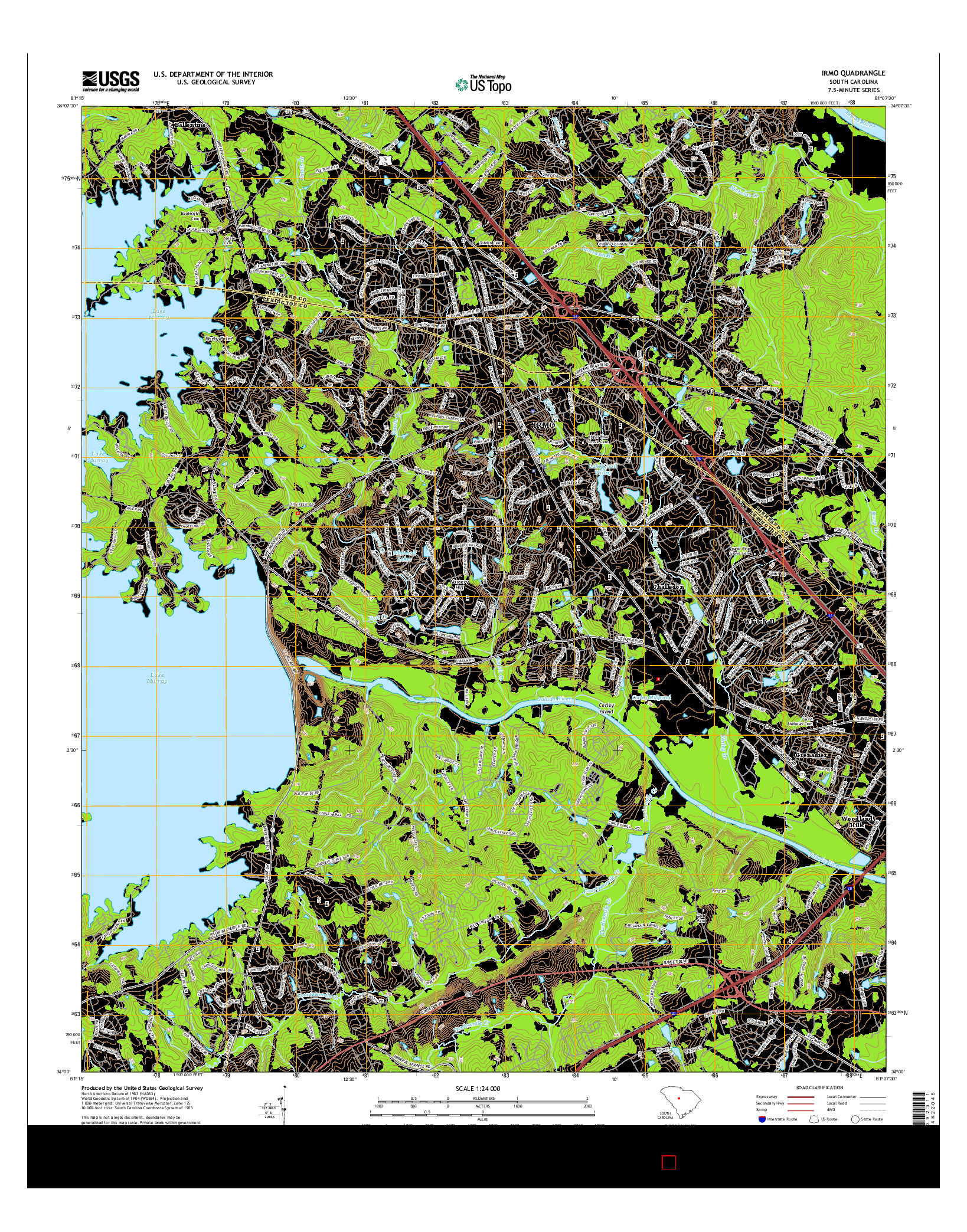 USGS US TOPO 7.5-MINUTE MAP FOR IRMO, SC 2014