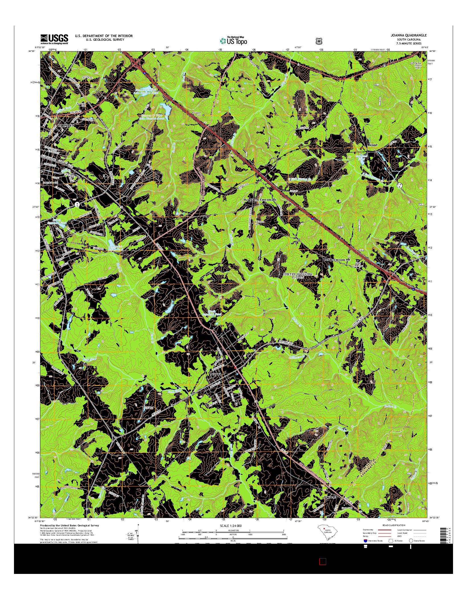 USGS US TOPO 7.5-MINUTE MAP FOR JOANNA, SC 2014