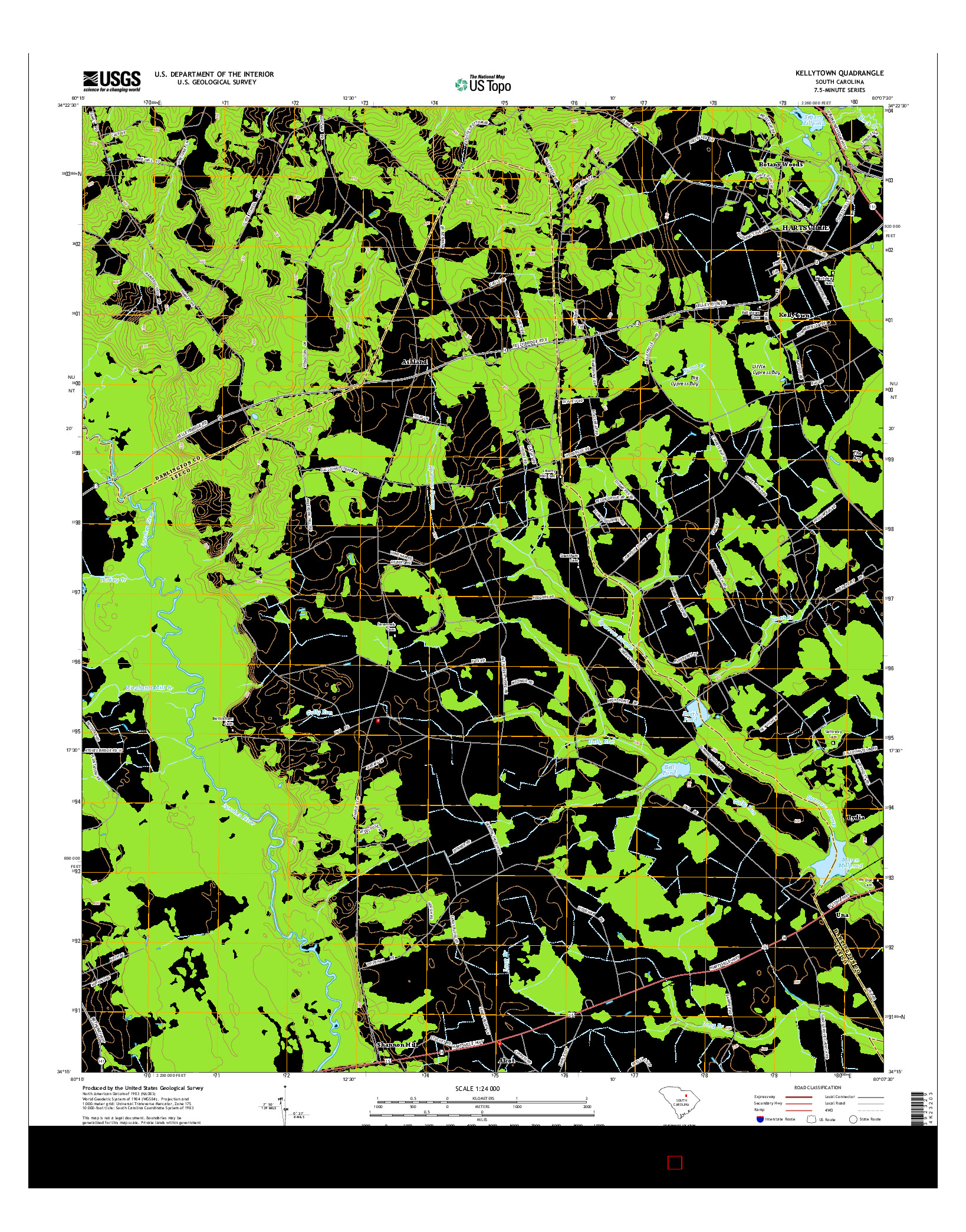 USGS US TOPO 7.5-MINUTE MAP FOR KELLYTOWN, SC 2014