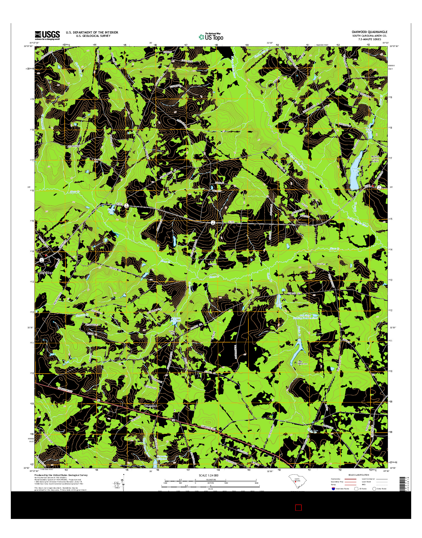 USGS US TOPO 7.5-MINUTE MAP FOR OAKWOOD, SC 2014