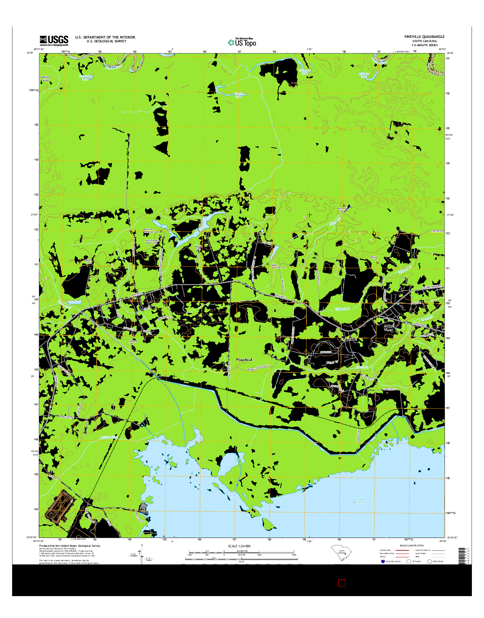 USGS US TOPO 7.5-MINUTE MAP FOR PINEVILLE, SC 2014