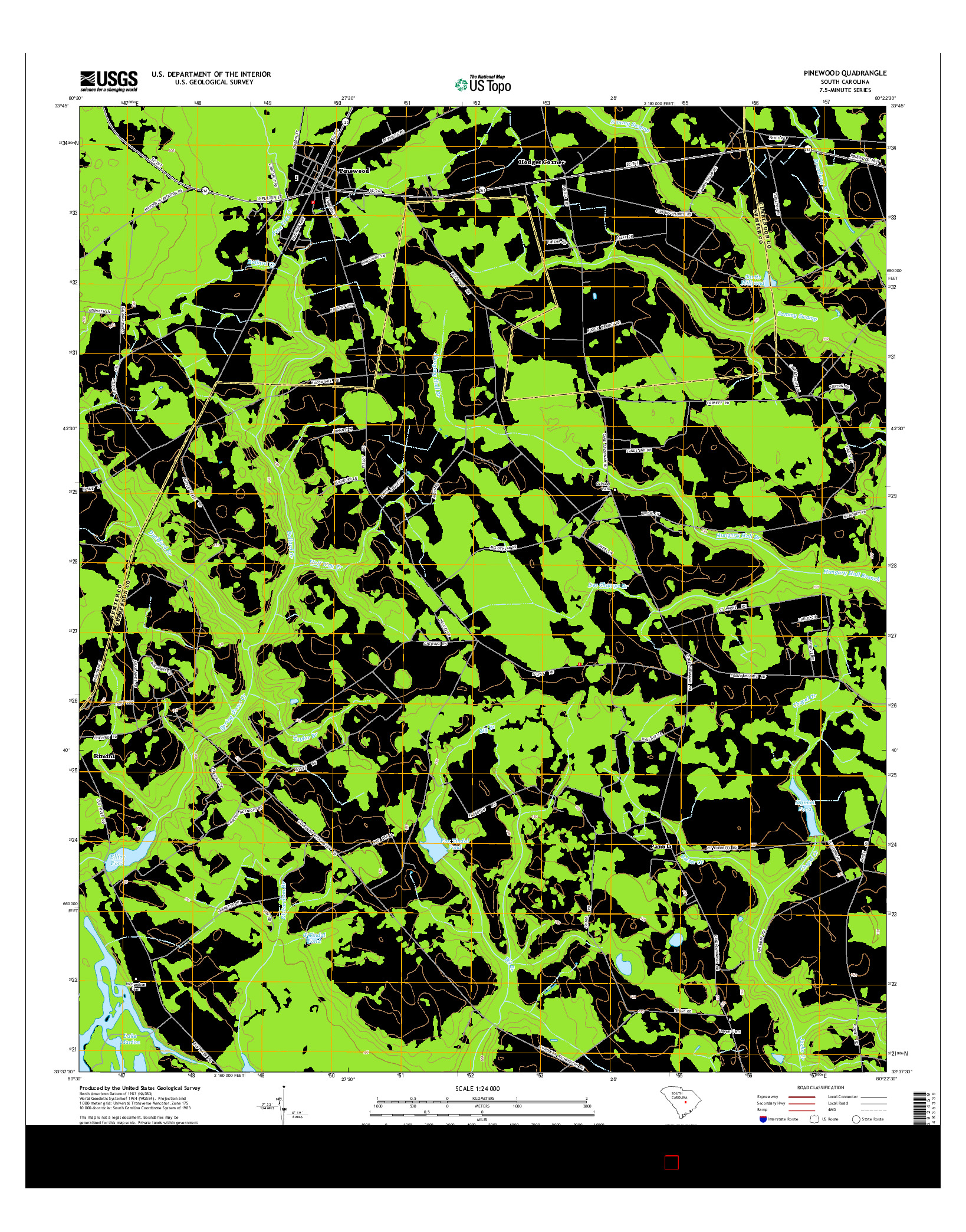 USGS US TOPO 7.5-MINUTE MAP FOR PINEWOOD, SC 2014