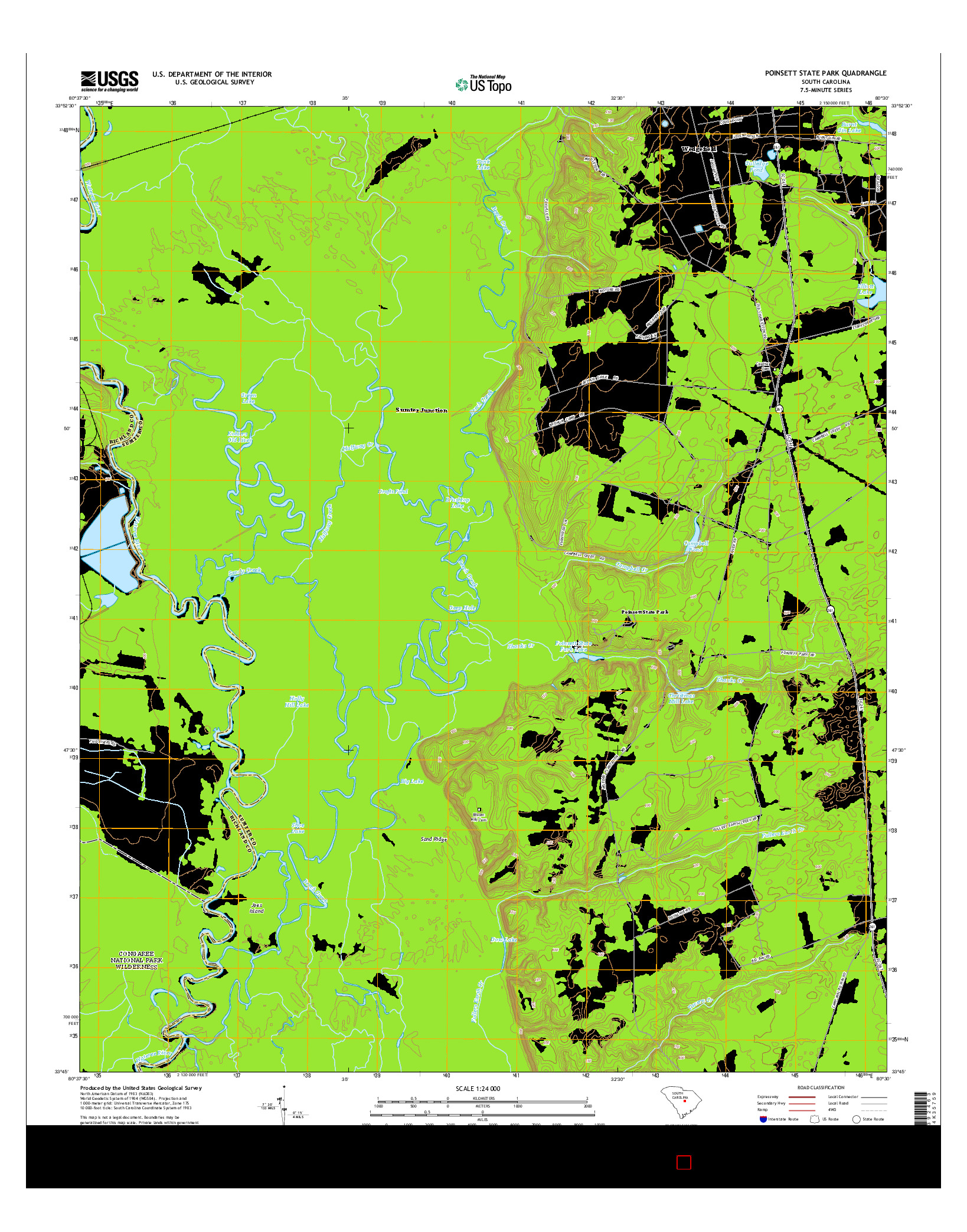 USGS US TOPO 7.5-MINUTE MAP FOR POINSETT STATE PARK, SC 2014