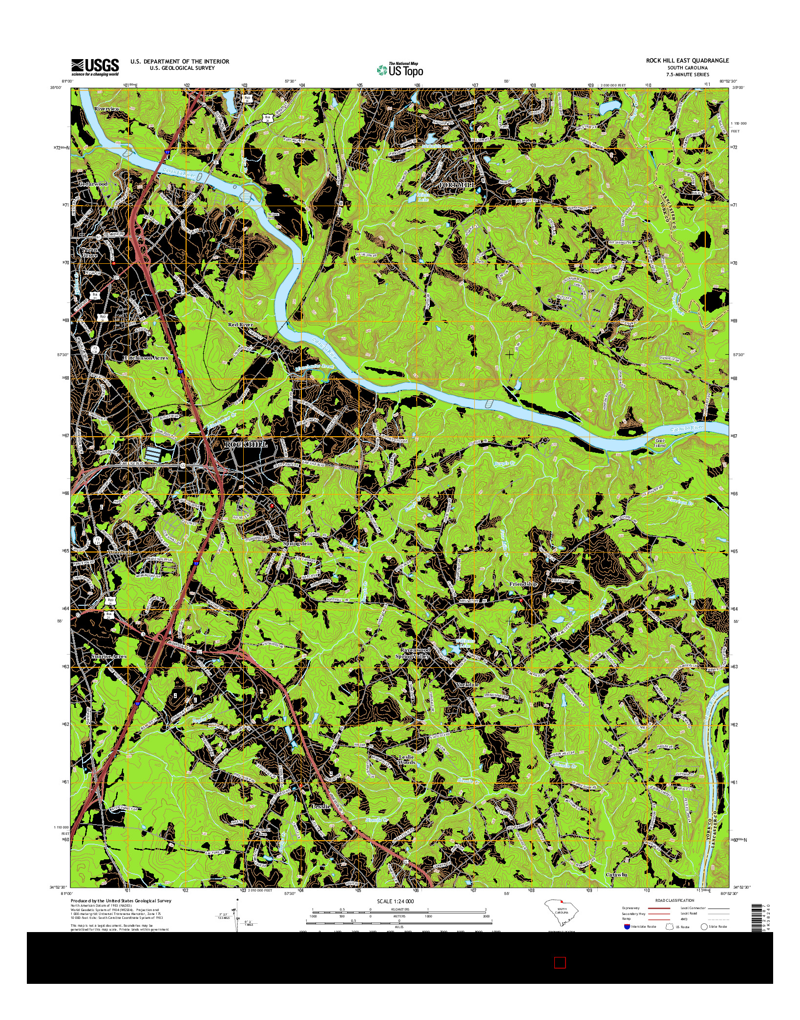 USGS US TOPO 7.5-MINUTE MAP FOR ROCK HILL EAST, SC 2014