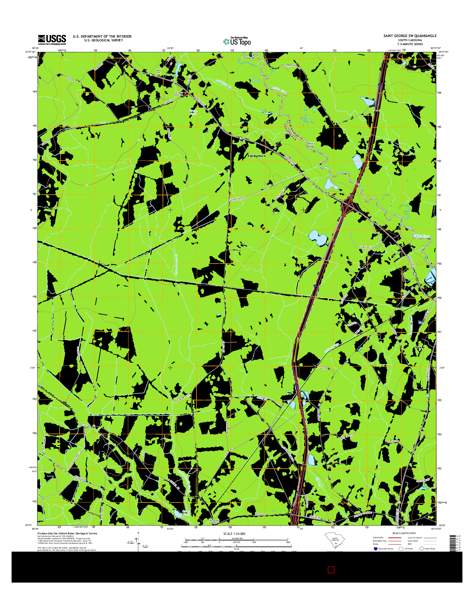 USGS US TOPO 7.5-MINUTE MAP FOR SAINT GEORGE SW, SC 2014