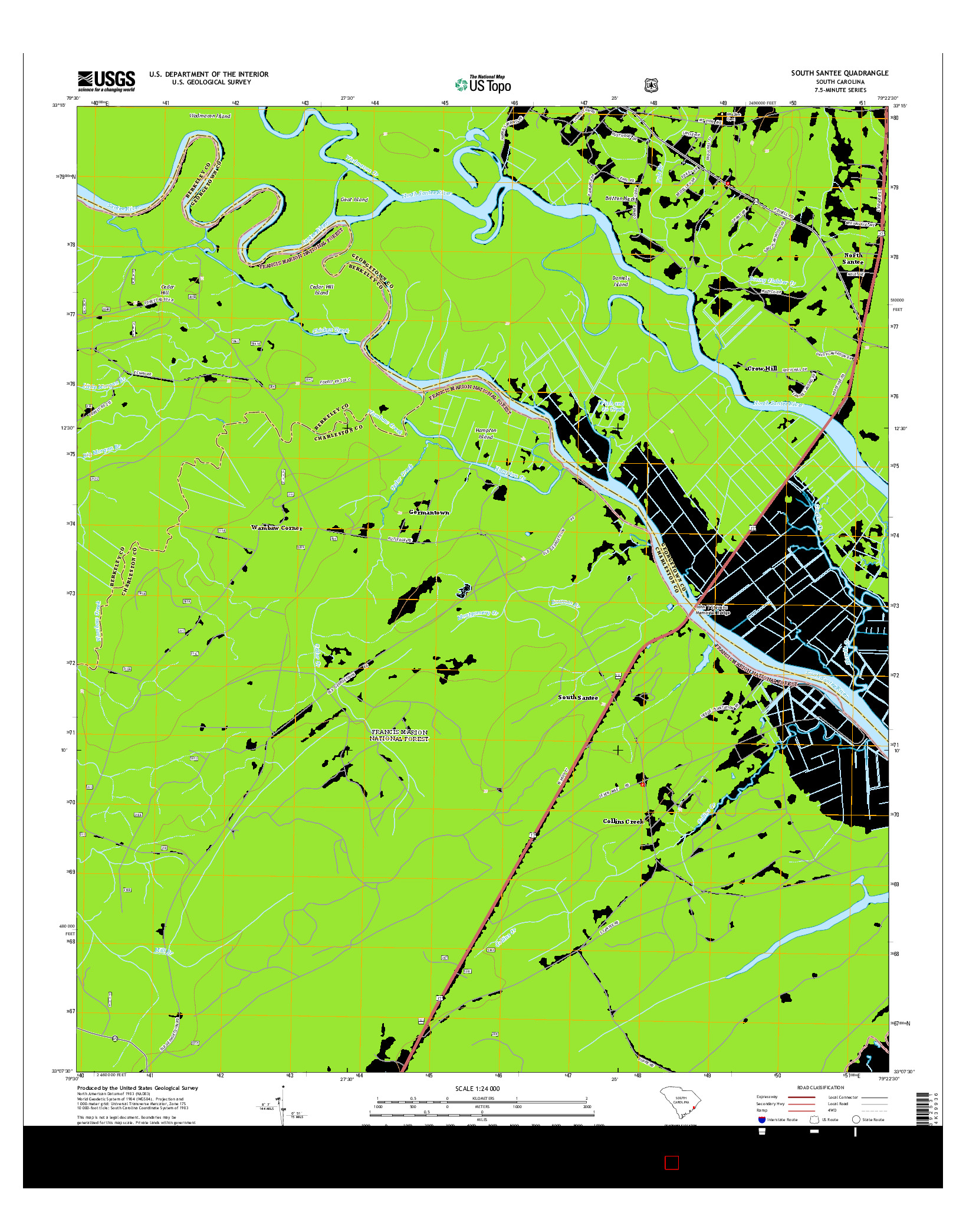 USGS US TOPO 7.5-MINUTE MAP FOR SOUTH SANTEE, SC 2014