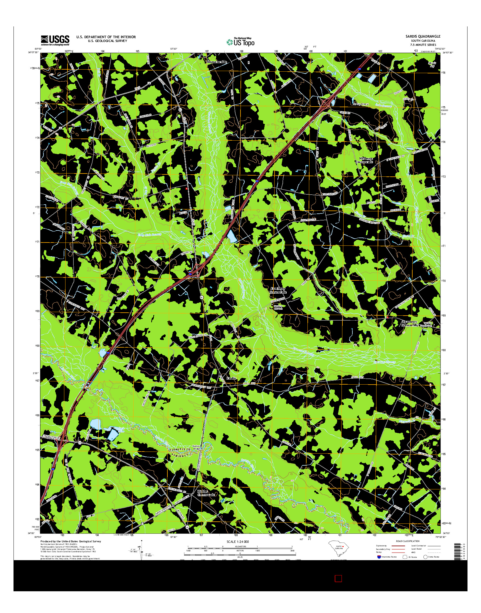 USGS US TOPO 7.5-MINUTE MAP FOR SARDIS, SC 2014