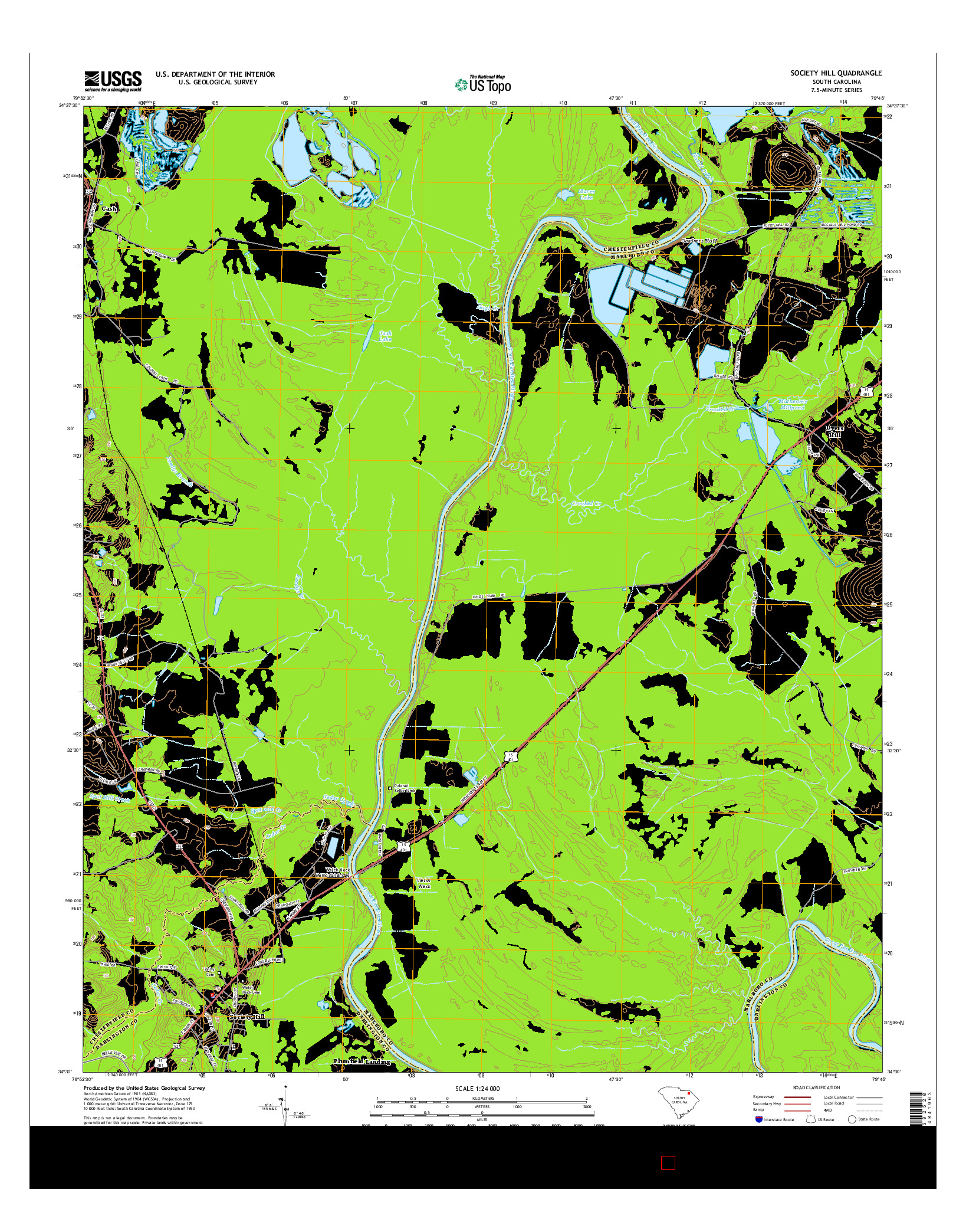 USGS US TOPO 7.5-MINUTE MAP FOR SOCIETY HILL, SC 2014