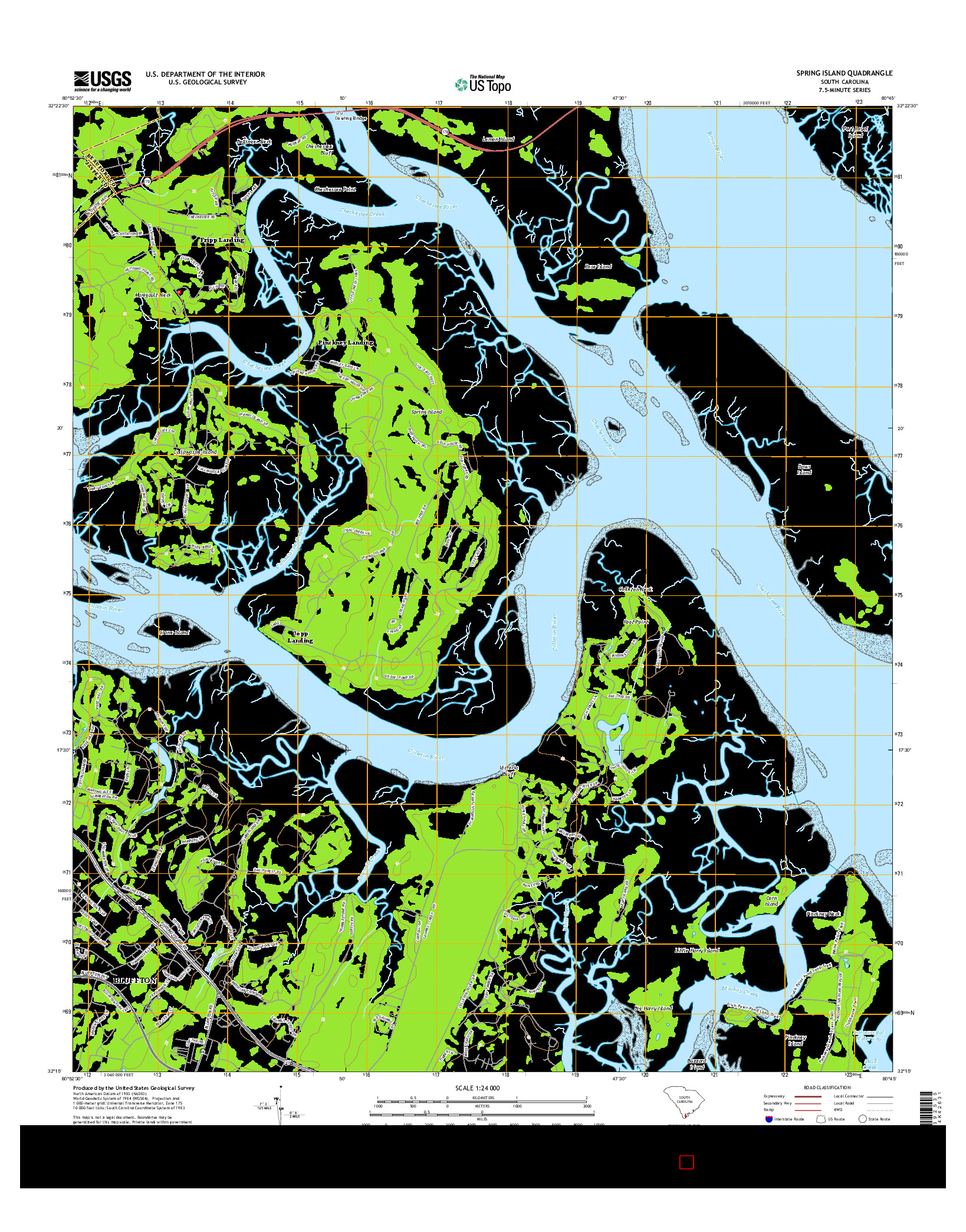USGS US TOPO 7.5-MINUTE MAP FOR SPRING ISLAND, SC 2014