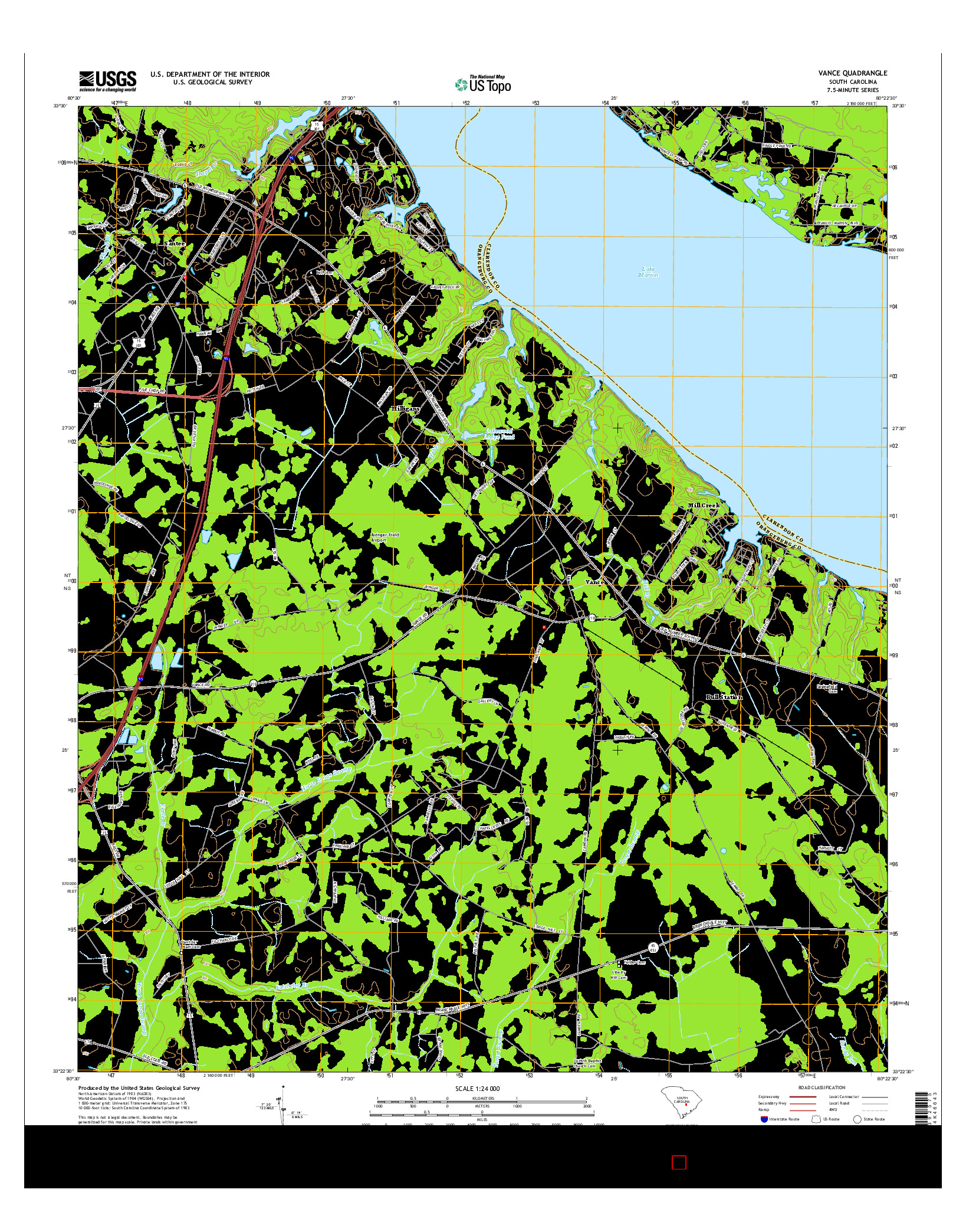 USGS US TOPO 7.5-MINUTE MAP FOR VANCE, SC 2014