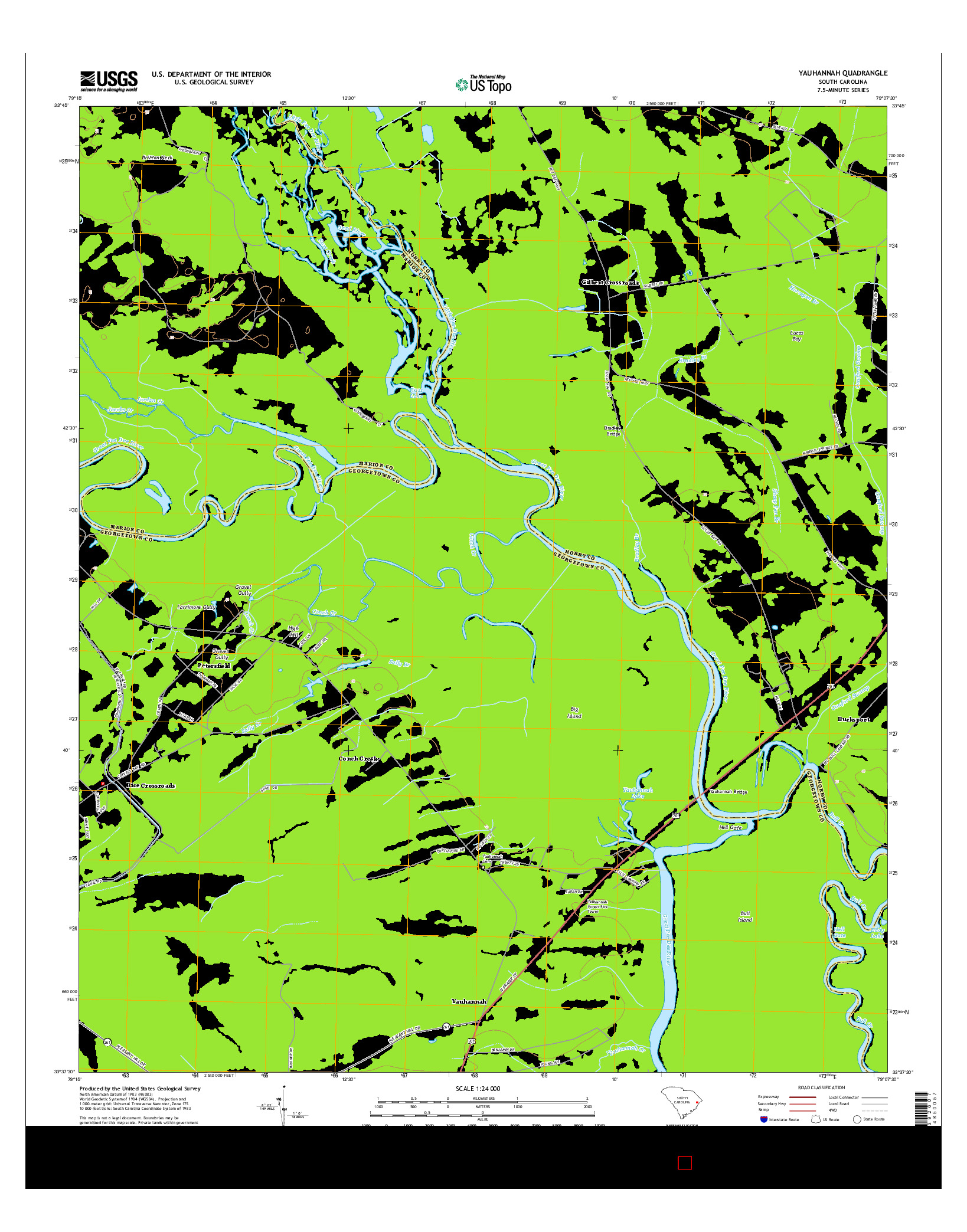 USGS US TOPO 7.5-MINUTE MAP FOR YAUHANNAH, SC 2014