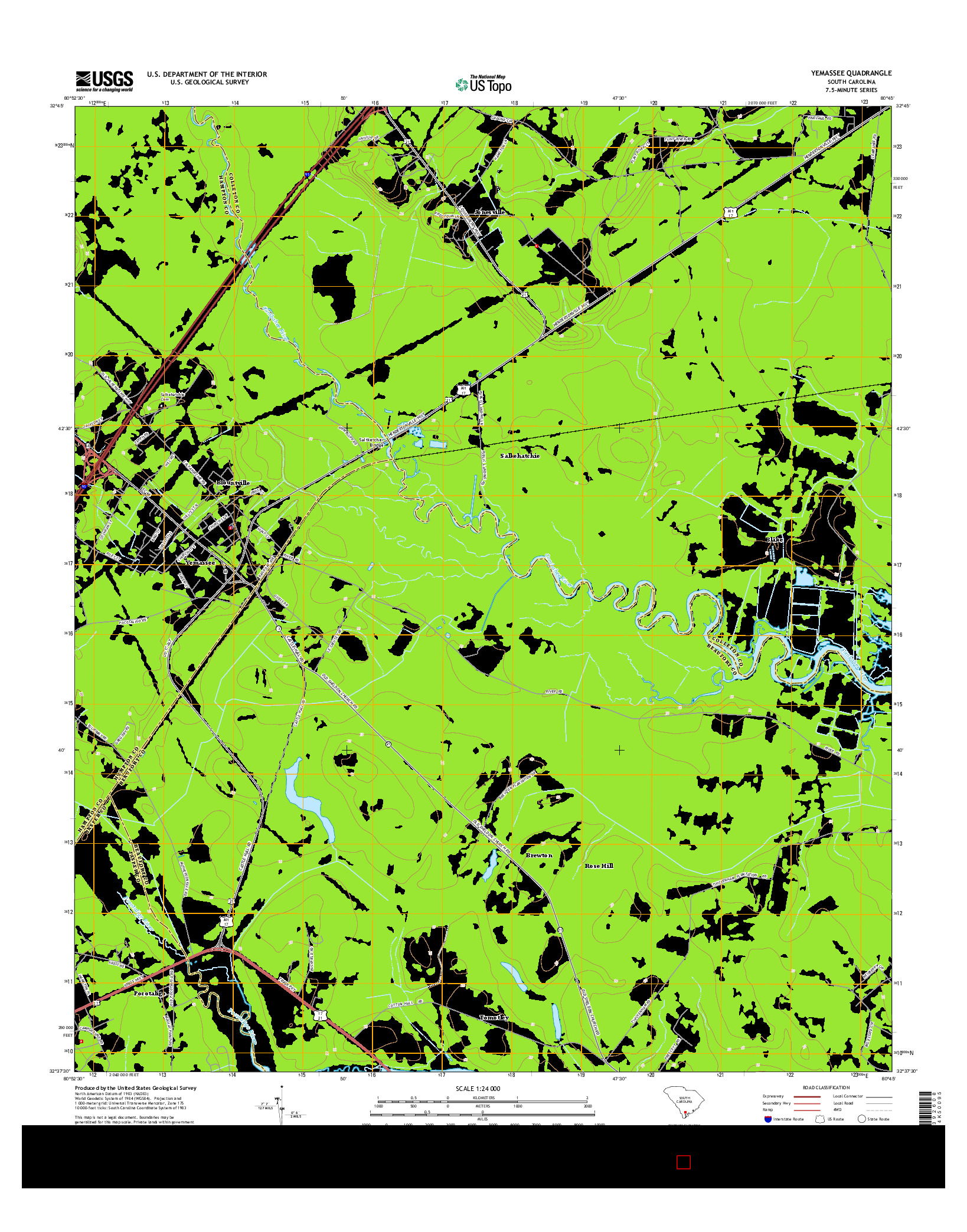 USGS US TOPO 7.5-MINUTE MAP FOR YEMASSEE, SC 2014