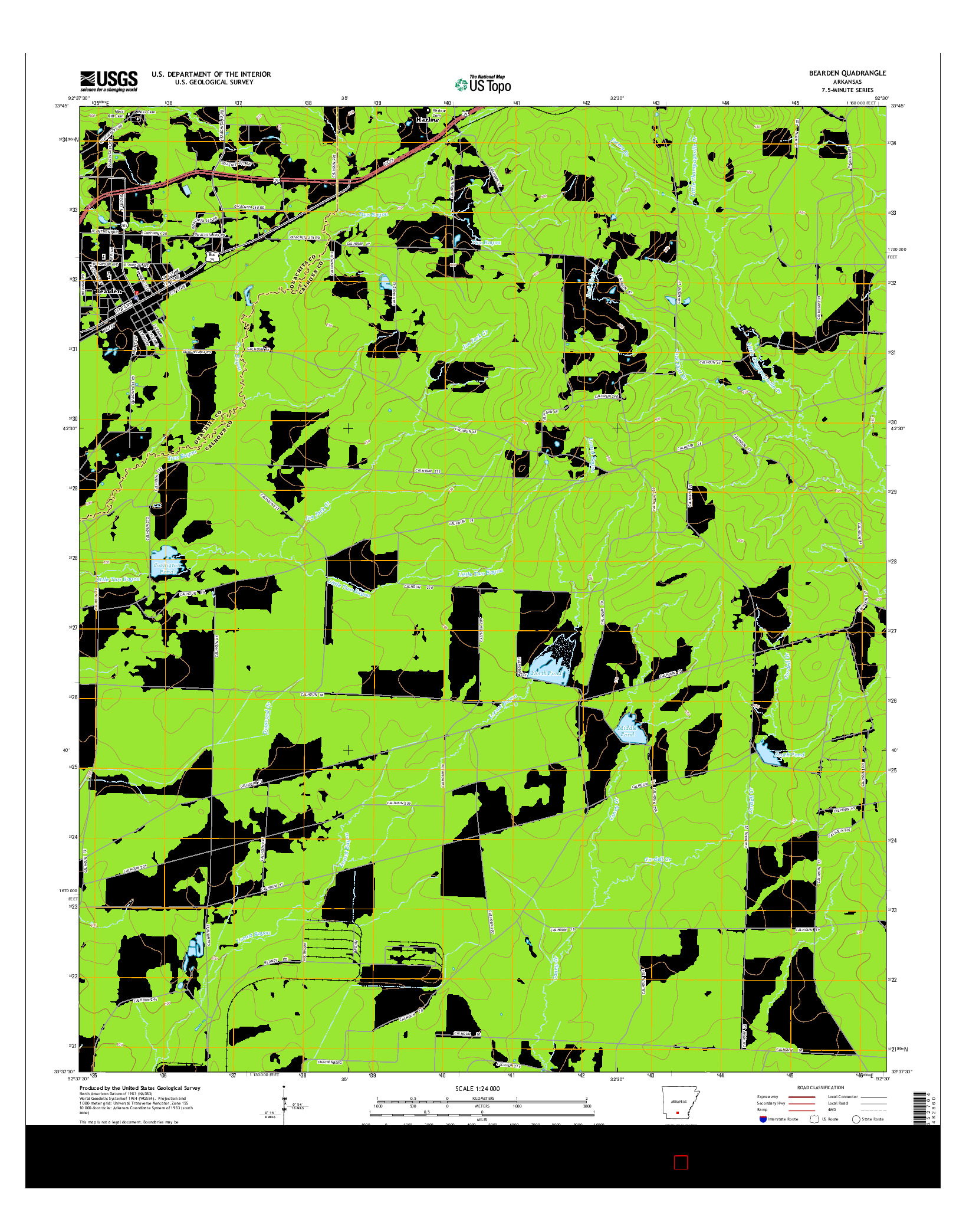 USGS US TOPO 7.5-MINUTE MAP FOR BEARDEN, AR 2014