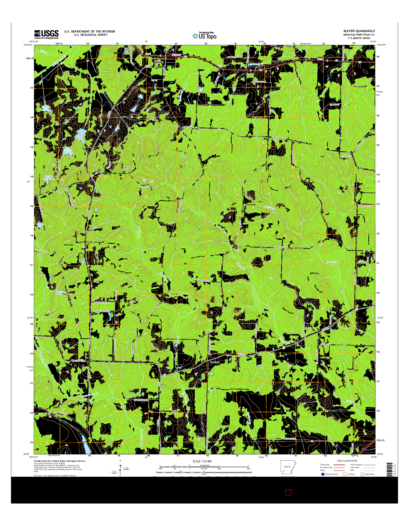 USGS US TOPO 7.5-MINUTE MAP FOR BLEVINS, AR 2014