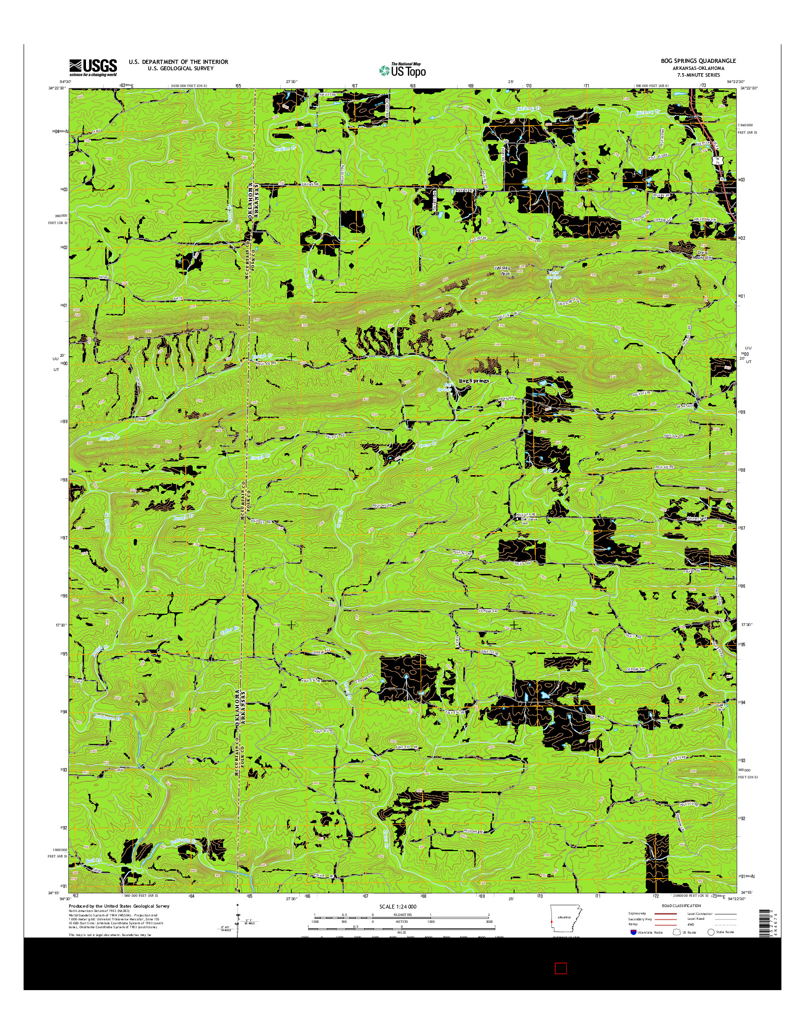 USGS US TOPO 7.5-MINUTE MAP FOR BOG SPRINGS, AR-OK 2014
