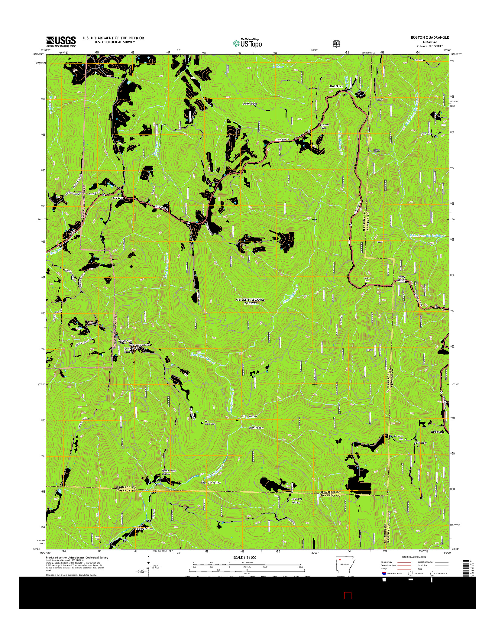 USGS US TOPO 7.5-MINUTE MAP FOR BOSTON, AR 2014