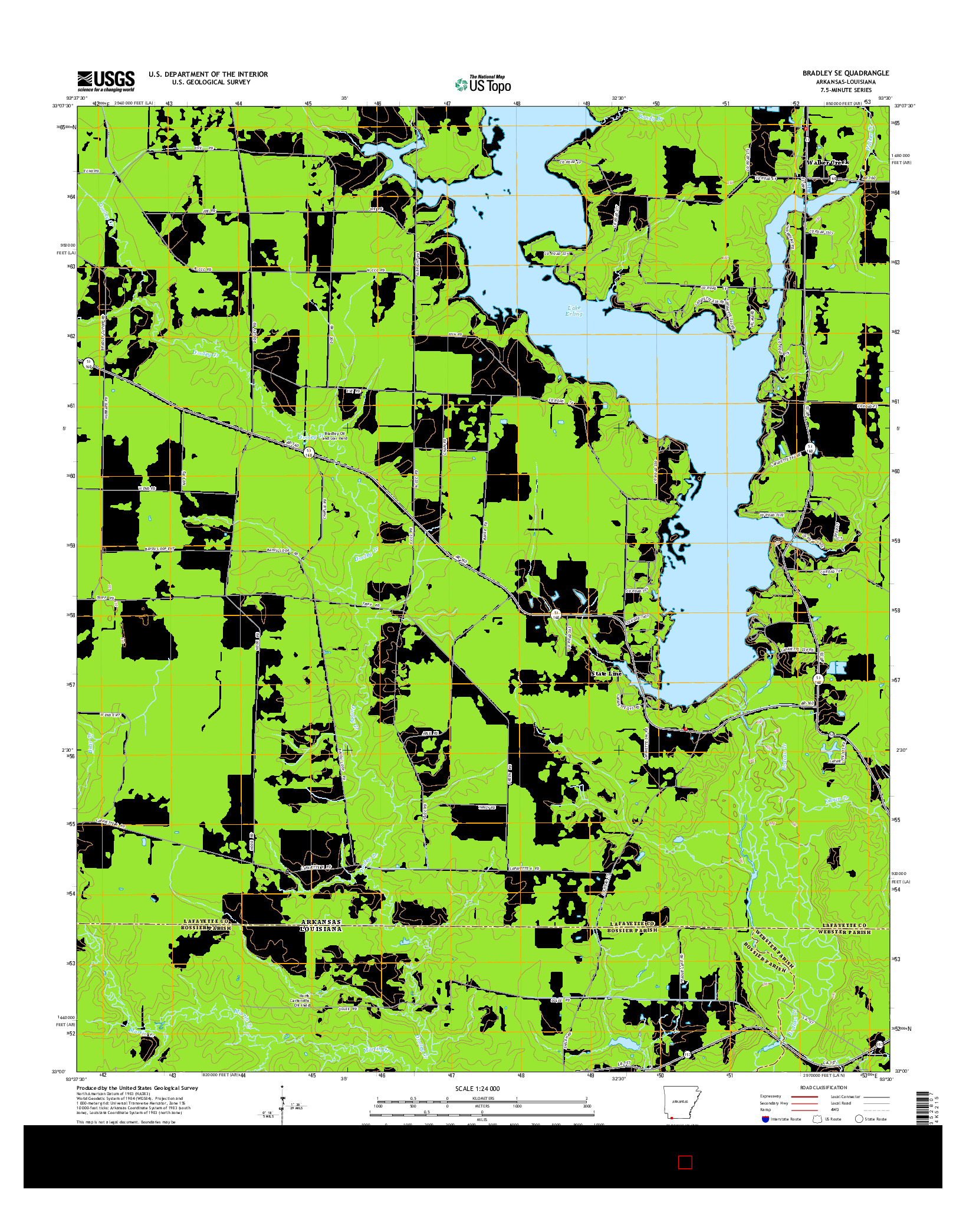 USGS US TOPO 7.5-MINUTE MAP FOR BRADLEY SE, AR-LA 2014
