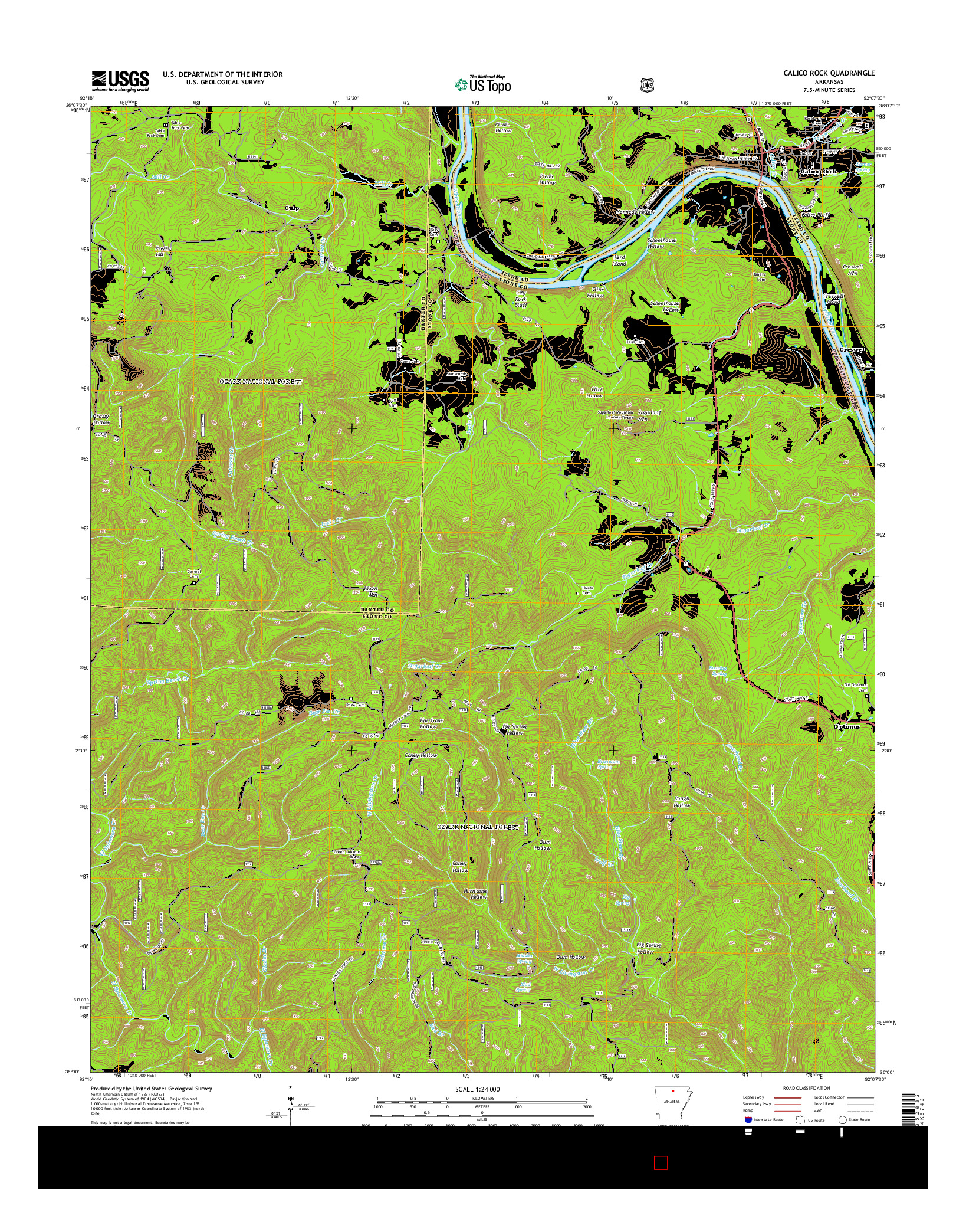 USGS US TOPO 7.5-MINUTE MAP FOR CALICO ROCK, AR 2014